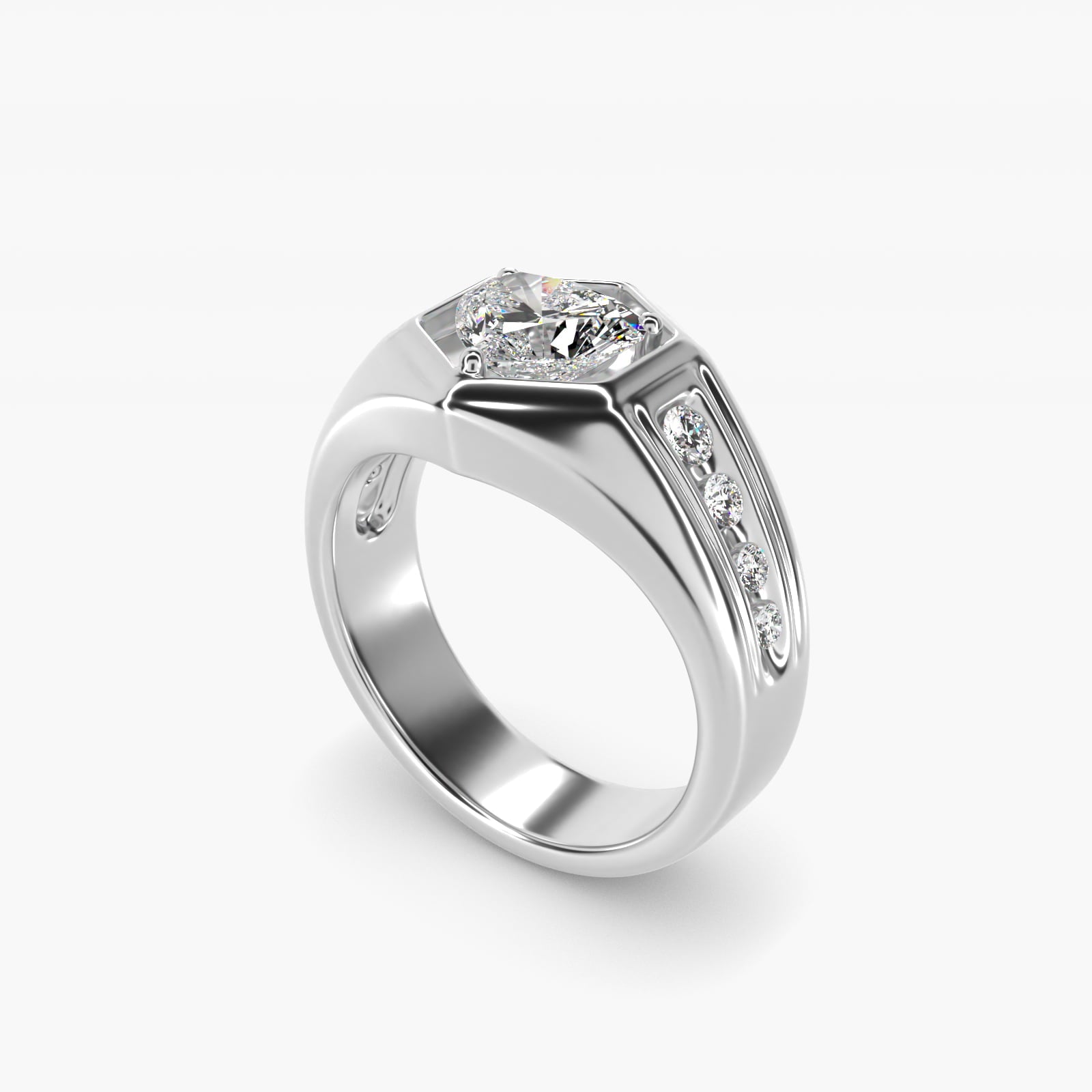 Men's Hexagon Diamond Channel Engagement Ring in 14k White Gold (3/8 ct. tw.) - Heart Center