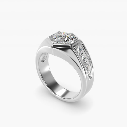 Men's Hexagon Diamond Channel Engagement Ring in 14k White Gold (3/8 ct. tw.) - Heart Center