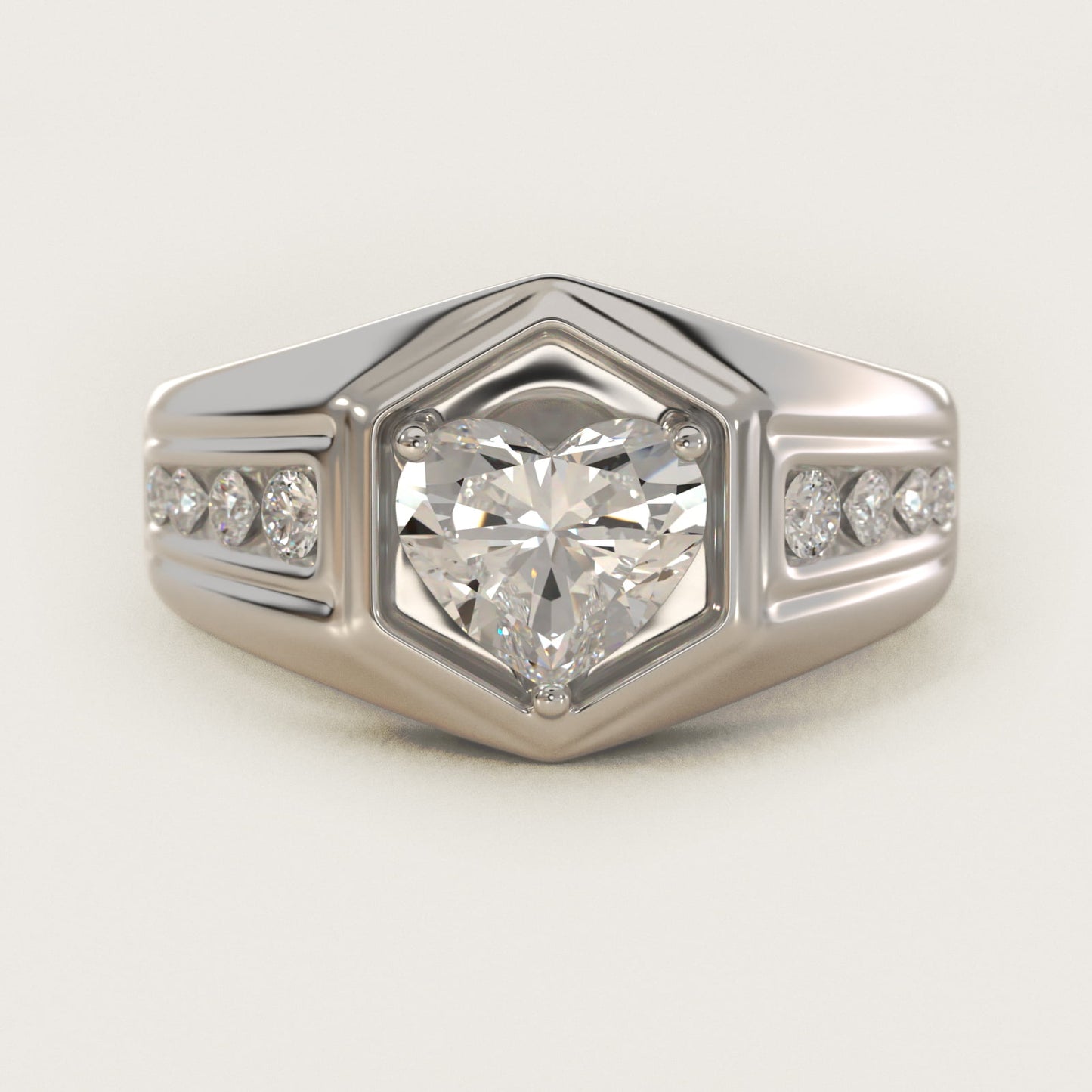 Men's Hexagon Diamond Channel Engagement Ring in 14k White Gold (3/8 ct. tw.) - Heart Center
