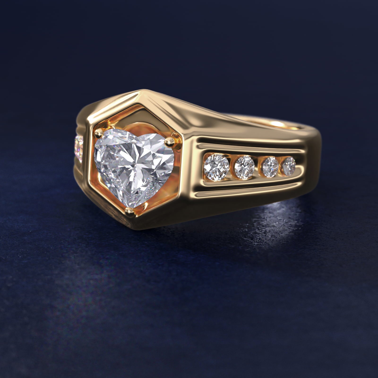 Men's Hexagon Diamond Channel Engagement Ring in 14k Yellow Gold (3/8 ct. tw.) - Heart Center