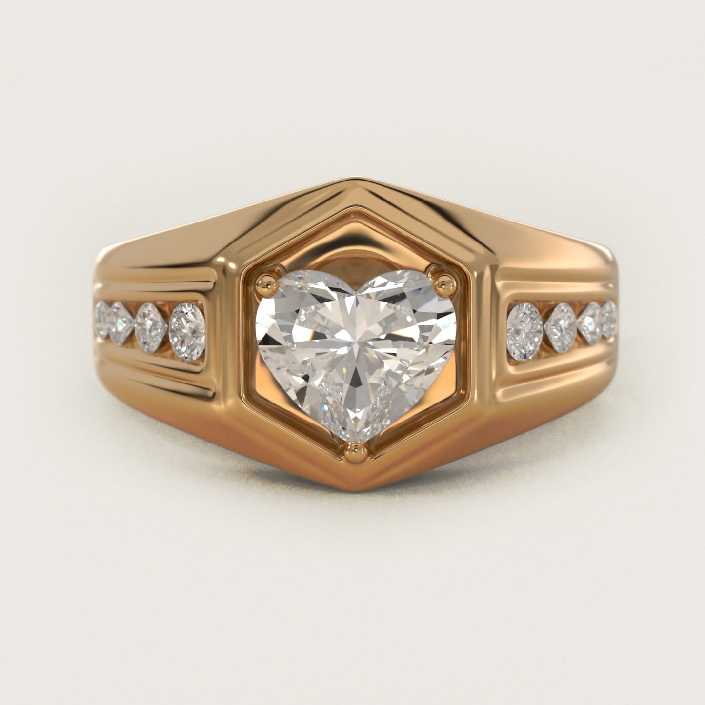 Men's Hexagon Diamond Channel Engagement Ring in 14k Yellow Gold (3/8 ct. tw.) - Heart Center