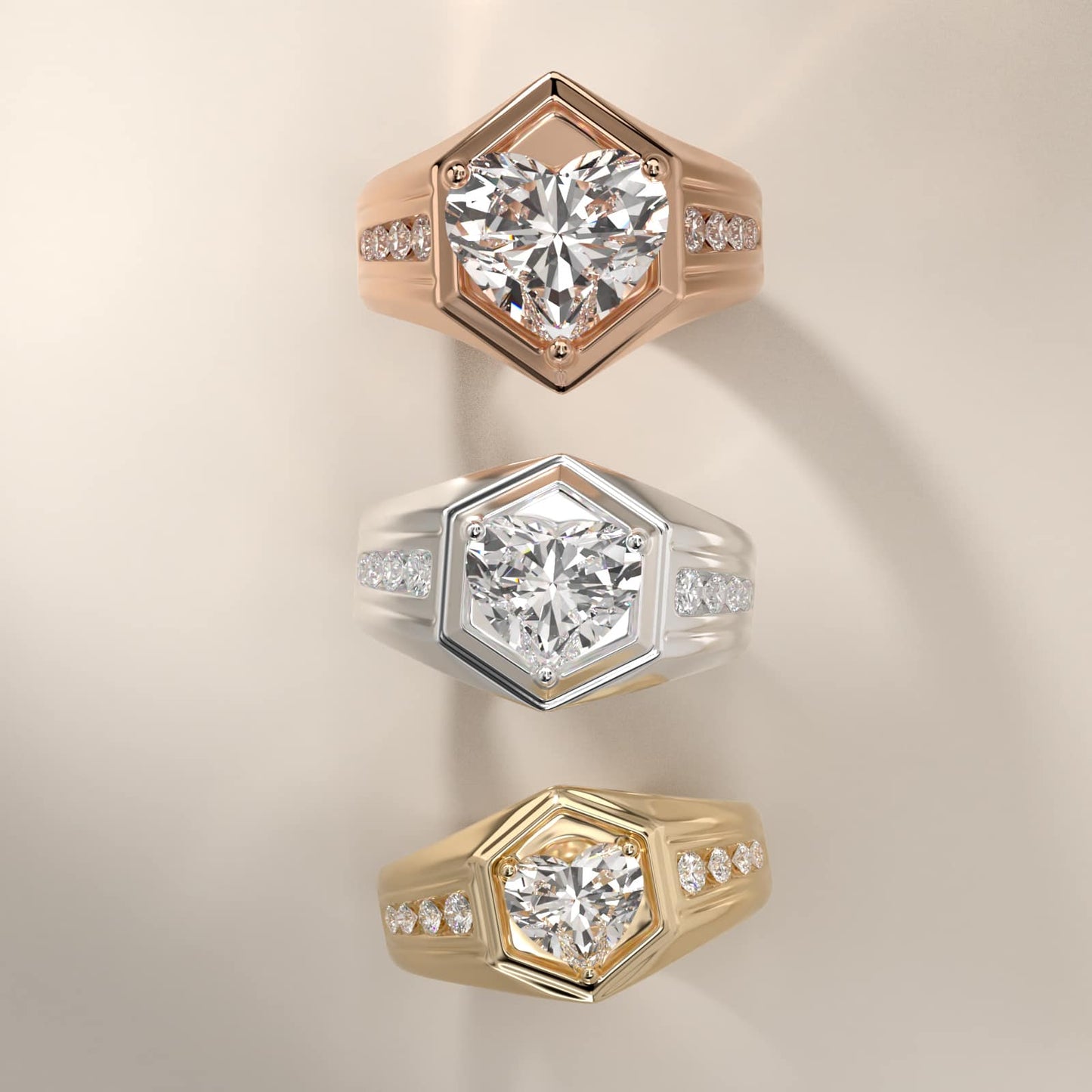 Men's Hexagon Diamond Channel Engagement Ring in 14k Yellow Gold (3/8 ct. tw.) - Heart Center