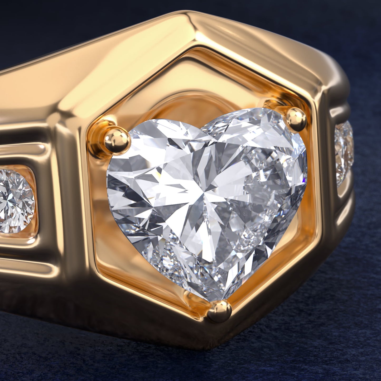 Men's Hexagon Diamond Channel Engagement Ring in 14k Yellow Gold (3/8 ct. tw.) - Heart Center