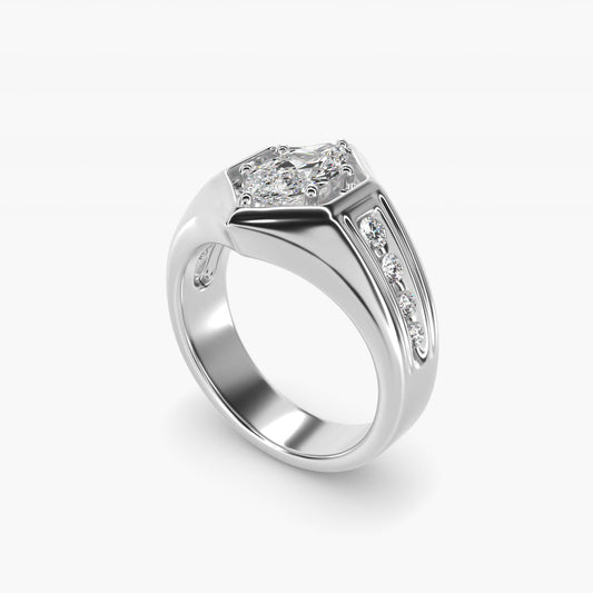 Men's Hexagon Diamond Channel Engagement Ring in 14k White Gold (3/8 ct. tw.) - Marquise Center