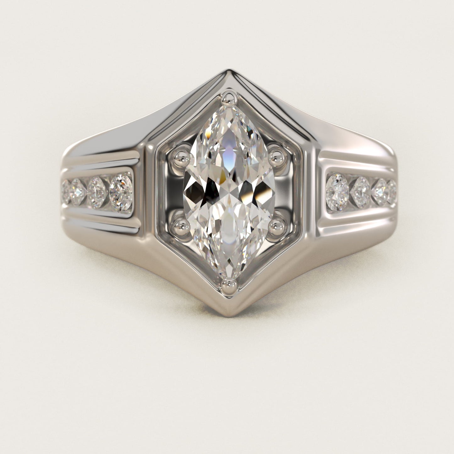 Men's Hexagon Diamond Channel Engagement Ring in 14k White Gold (3/8 ct. tw.) - Marquise Center