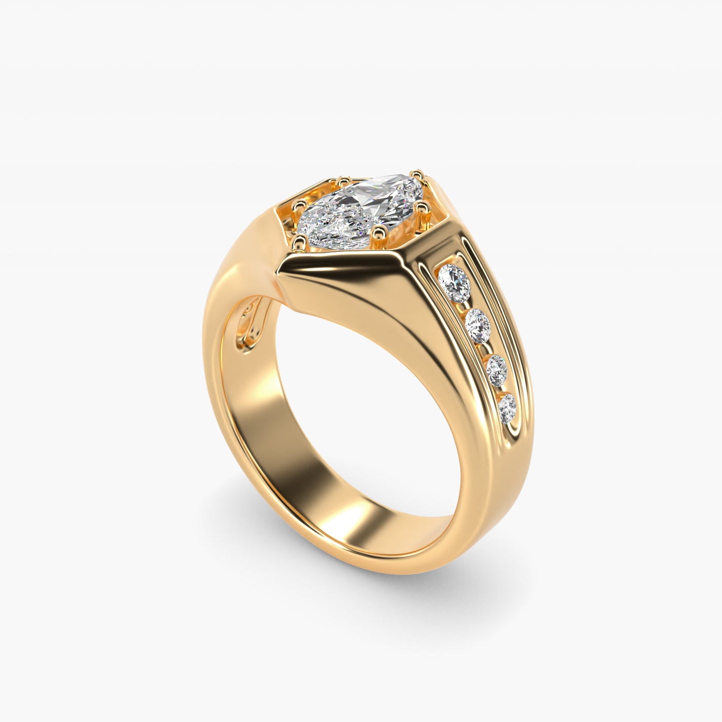 Men's Hexagon Diamond Channel Engagement Ring in 14k Yellow Gold (3/8 ct. tw.) - Marquise Center