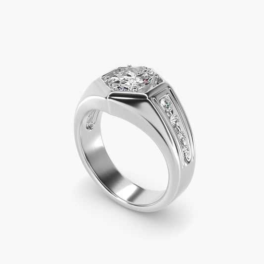 Men's Hexagon Diamond Channel Engagement Ring in 14k White Gold (3/8 ct. tw.) - Oval Center