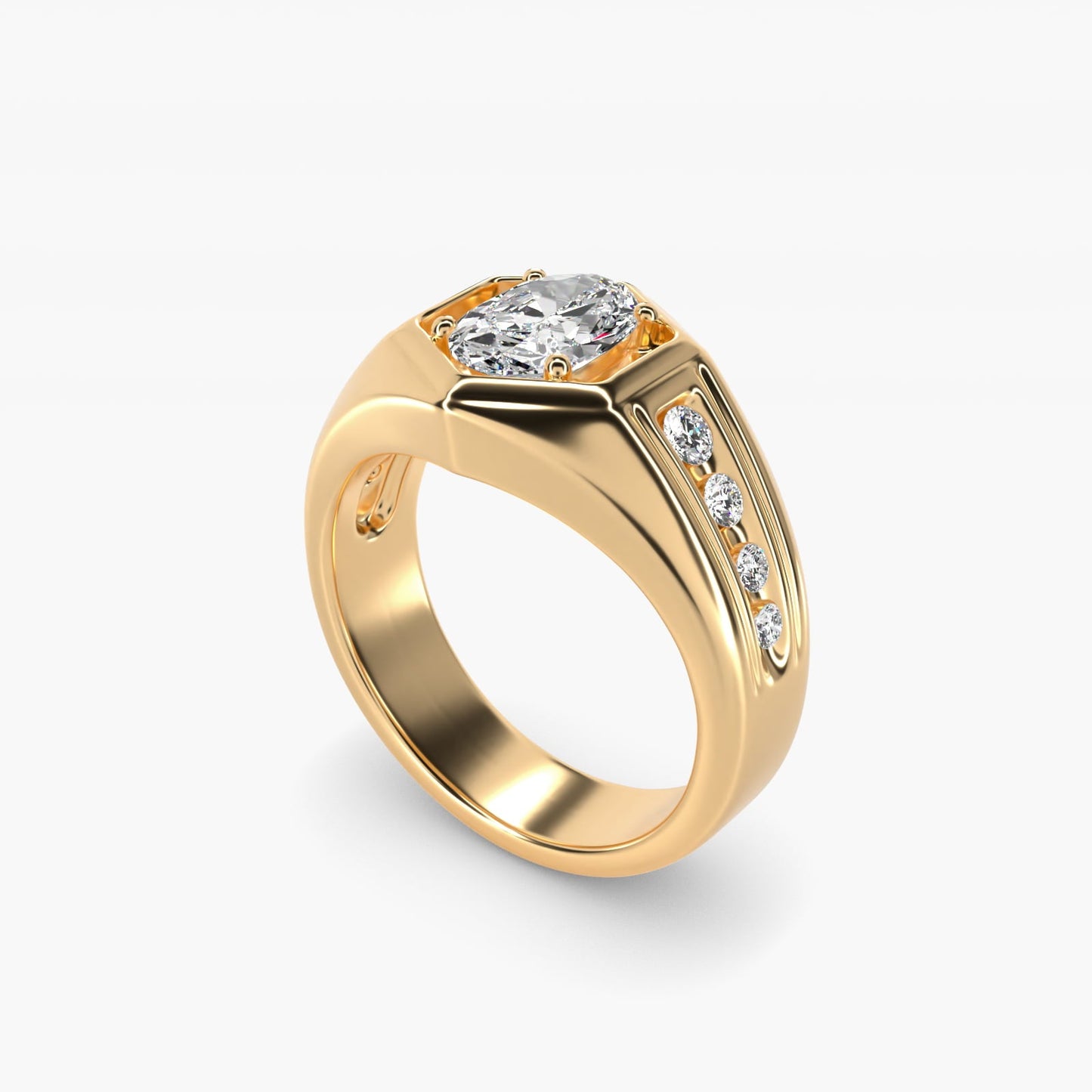Men's Hexagon Diamond Channel Engagement Ring in 18k Yellow Gold (3/8 ct. tw.) - Oval Center