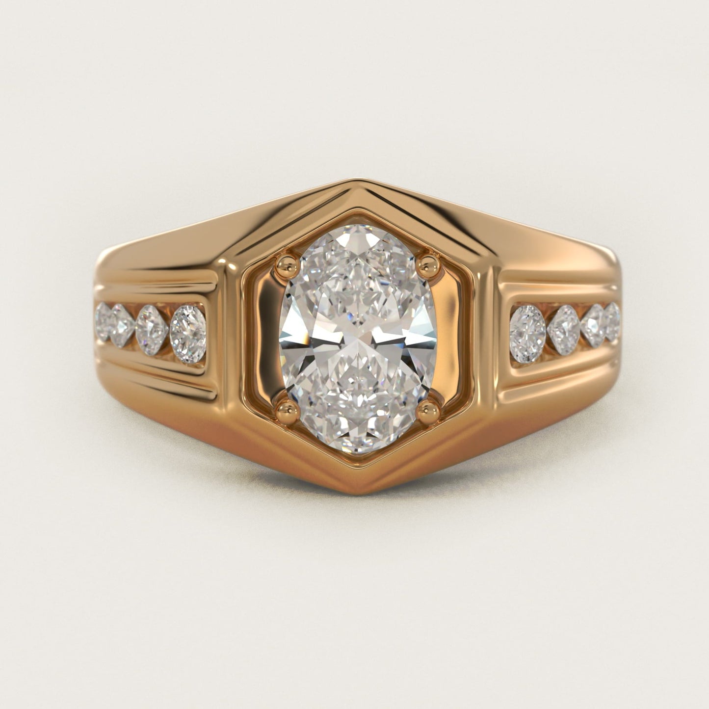 Men's Hexagon Diamond Channel Engagement Ring in 18k Yellow Gold (3/8 ct. tw.) - Oval Center