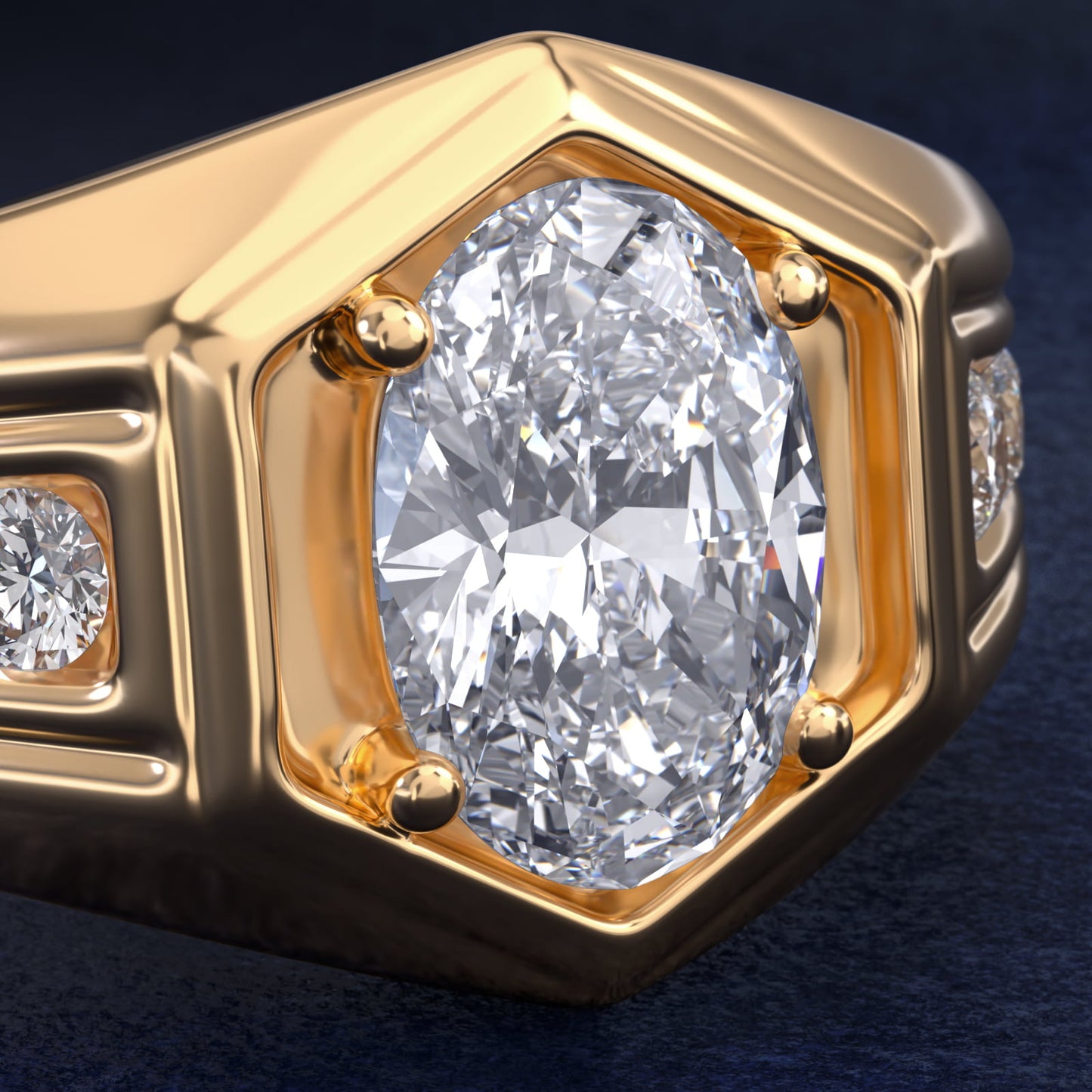 Men's Hexagon Diamond Channel Engagement Ring in 14k Yellow Gold (3/8 ct. tw.) - Oval Center