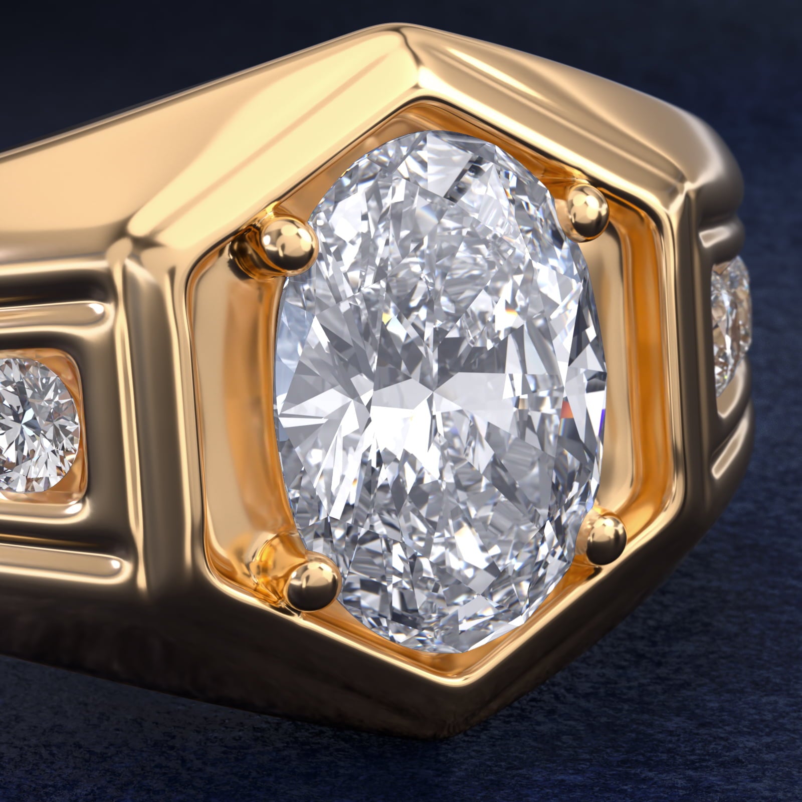 Men's Hexagon Diamond Channel Engagement Ring in 14k Yellow Gold (3/8 ct. tw.) - Oval Center