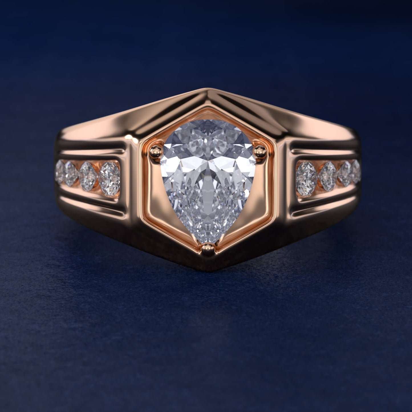 Men's Hexagon Diamond Channel Engagement Ring in 14k Rose Gold (3/8 ct. tw.) - Pear Center