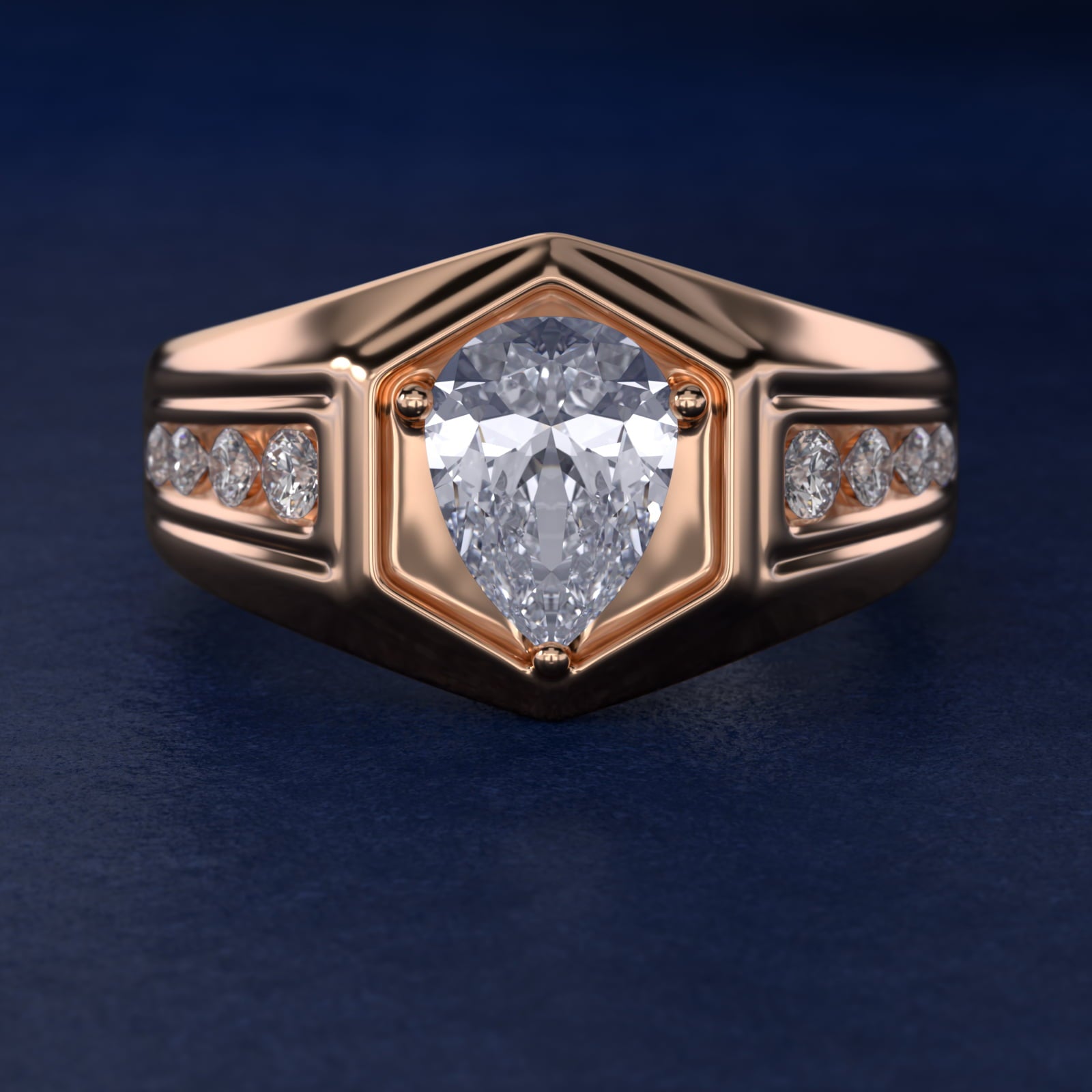 Men's Hexagon Diamond Channel Engagement Ring in 14k Rose Gold (3/8 ct. tw.) - Pear Center