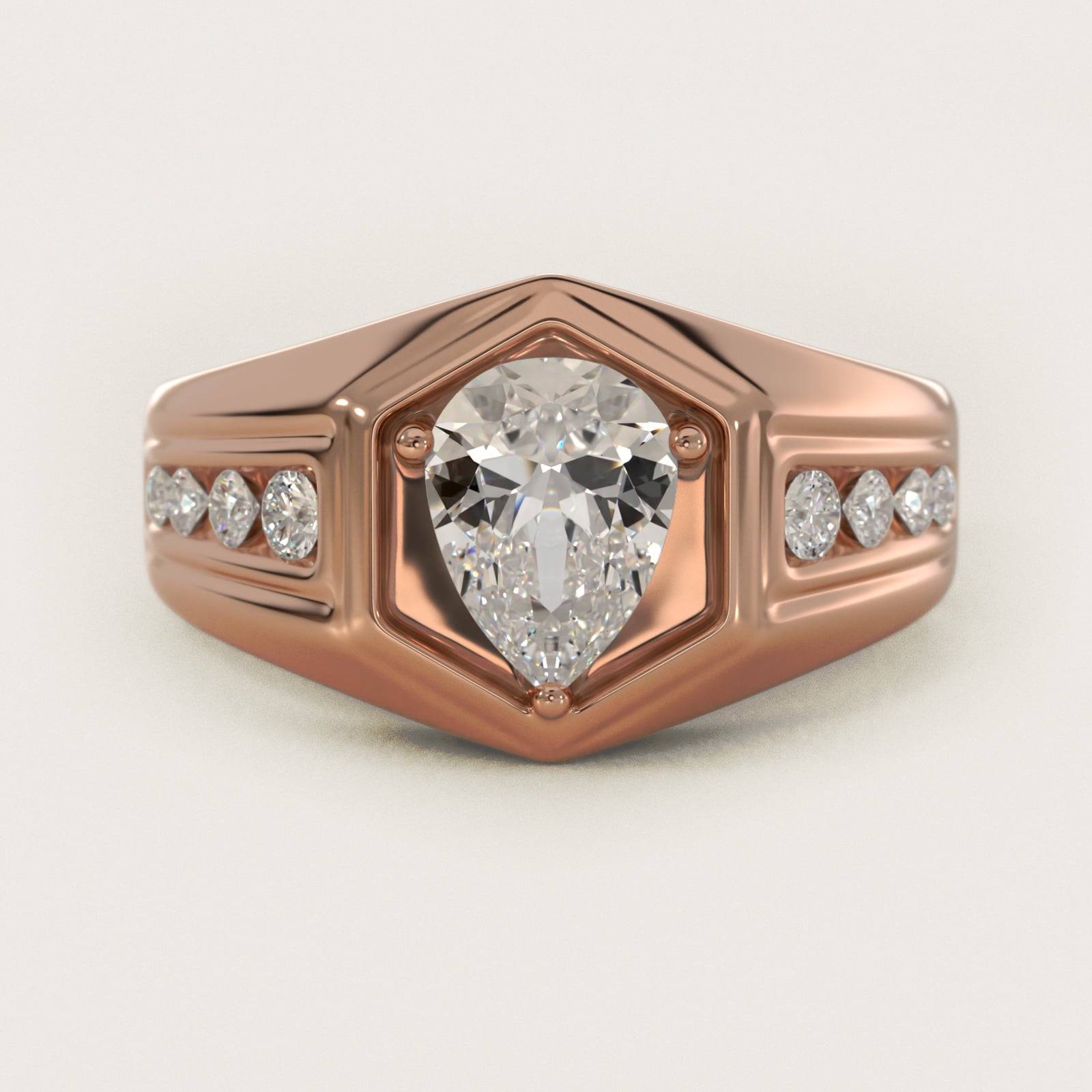 Men's Hexagon Diamond Channel Engagement Ring in 14k Rose Gold (3/8 ct. tw.) - Pear Center