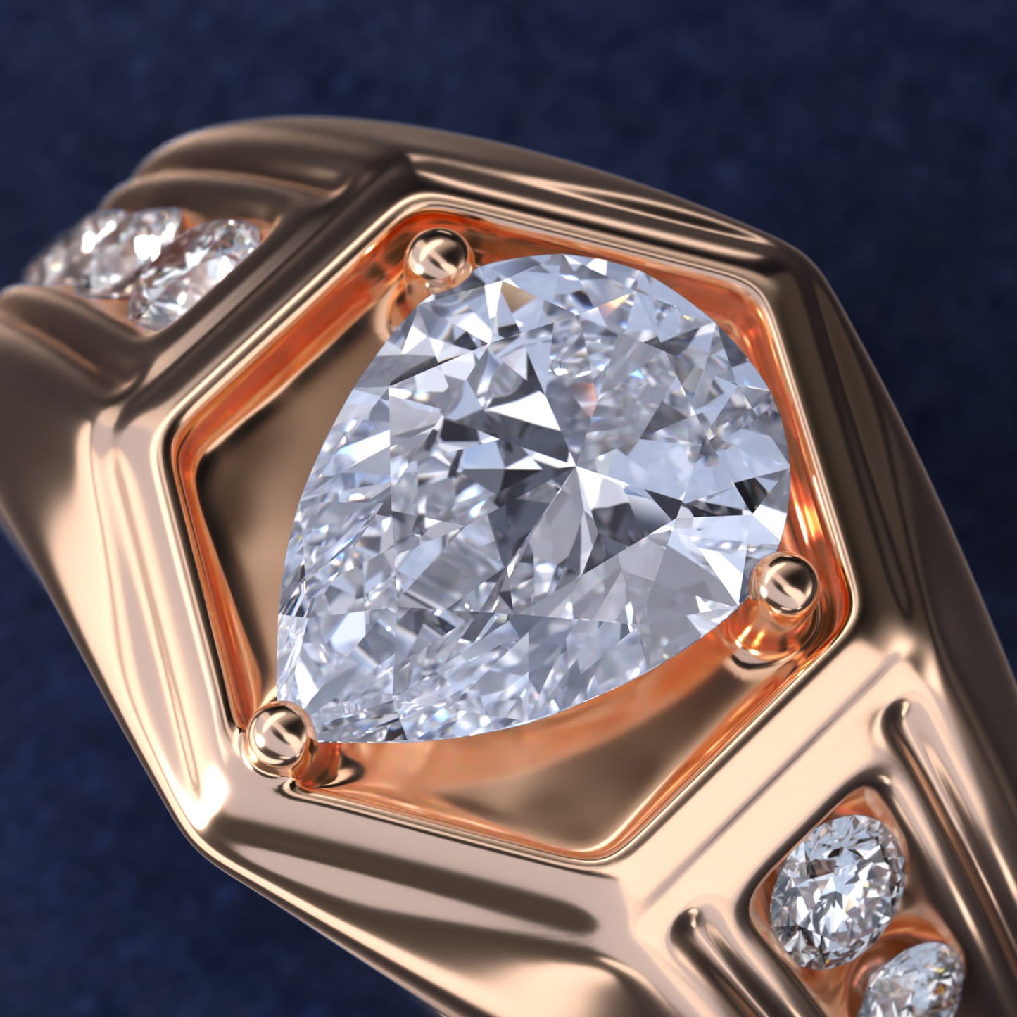 Men's Hexagon Diamond Channel Engagement Ring in 14k Rose Gold (3/8 ct. tw.) - Pear Center