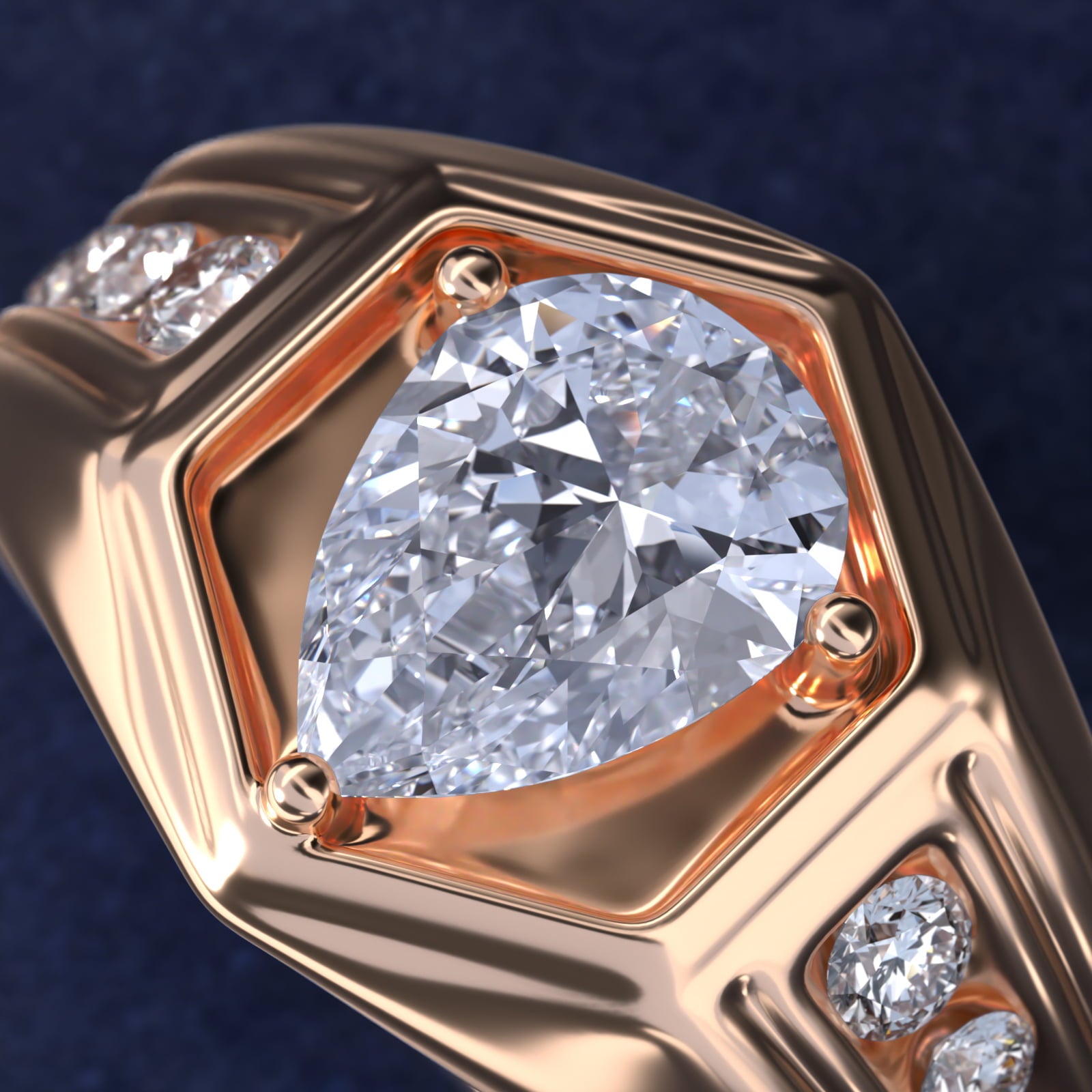 Men's Hexagon Diamond Channel Engagement Ring in 14k Rose Gold (3/8 ct. tw.) - Pear Center