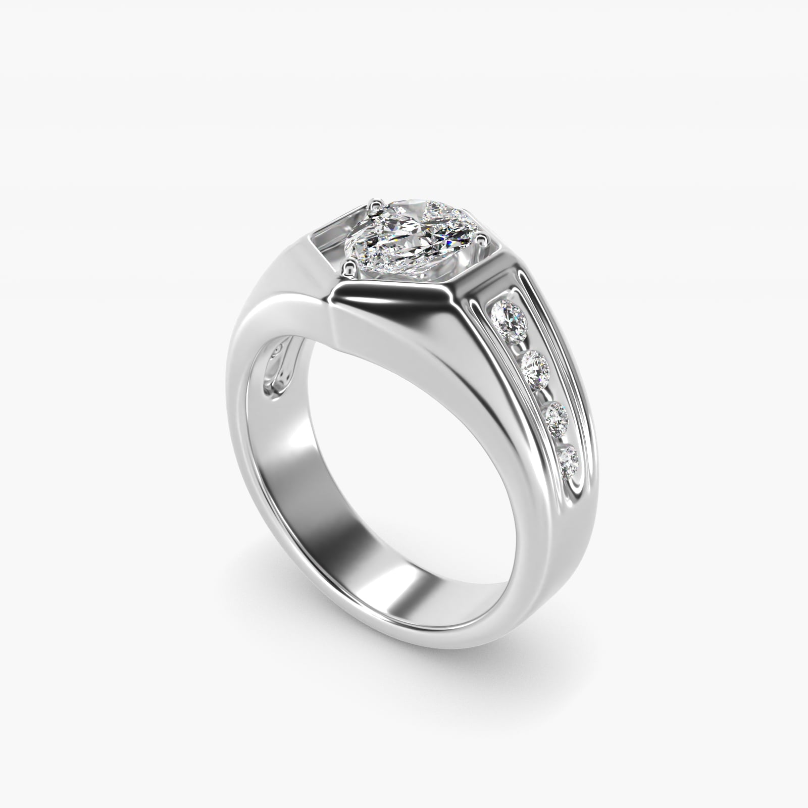 Men's Hexagon Diamond Channel Engagement Ring in 14k White Gold (3/8 ct. tw.) - Pear Center