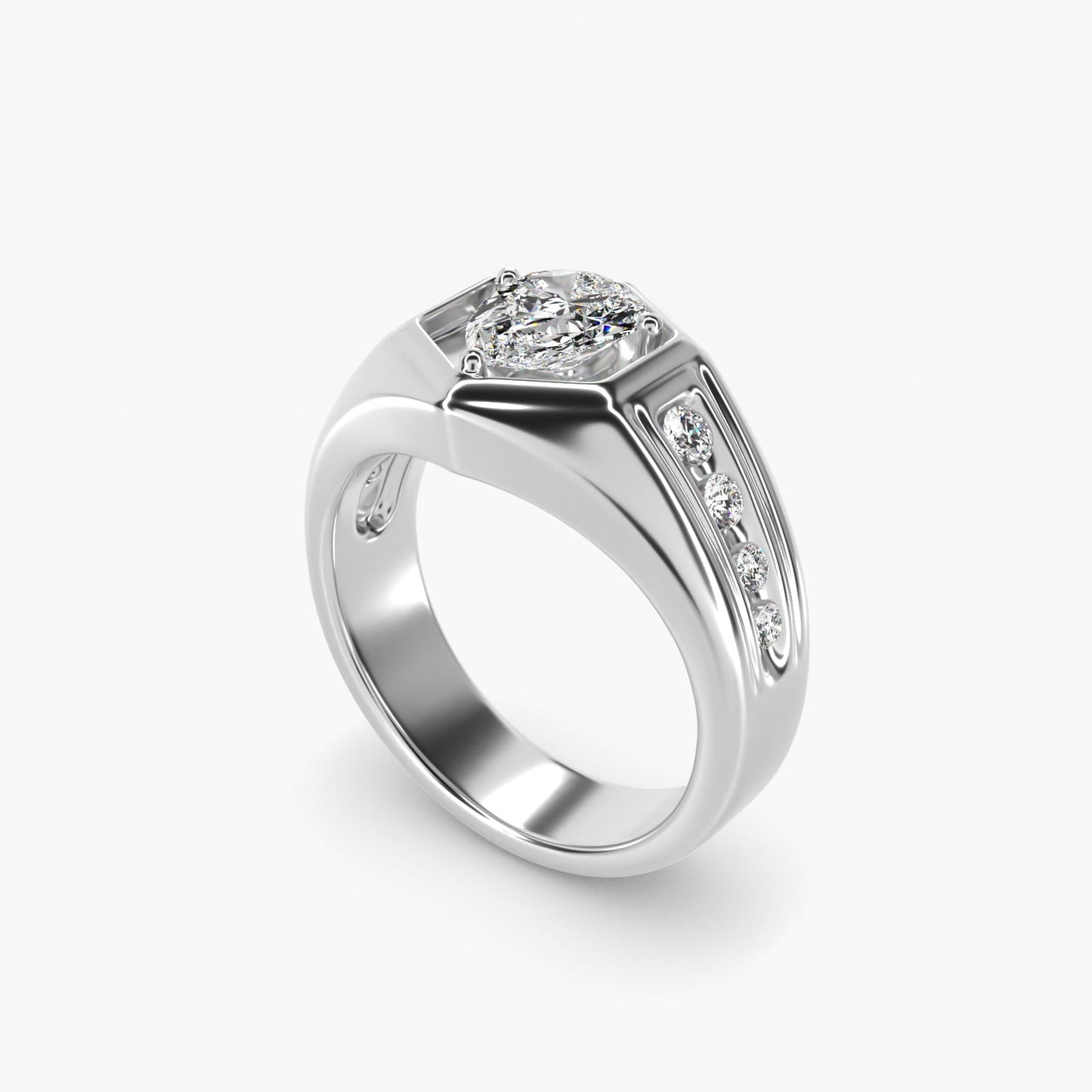 Men's Hexagon Diamond Channel Engagement Ring in 18k White Gold (3/8 ct. tw.) - Pear Center