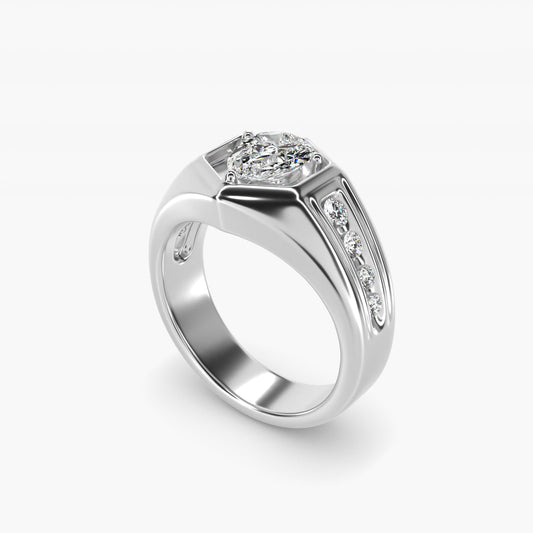 Men's Hexagon Diamond Channel Engagement Ring in 18k White Gold (3/8 ct. tw.) - Pear Center