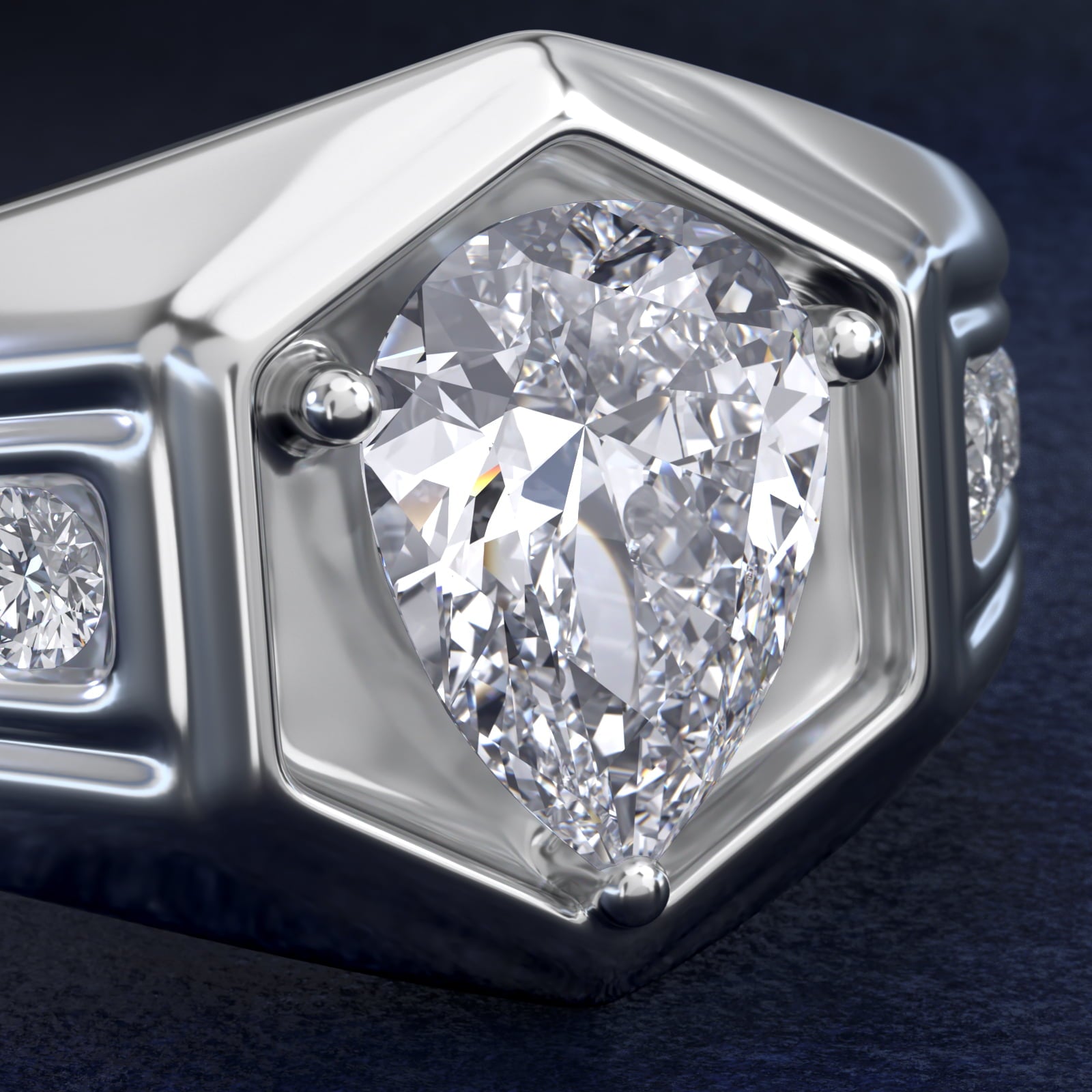 Men's Hexagon Diamond Channel Engagement Ring in 14k White Gold (3/8 ct. tw.) - Pear Center