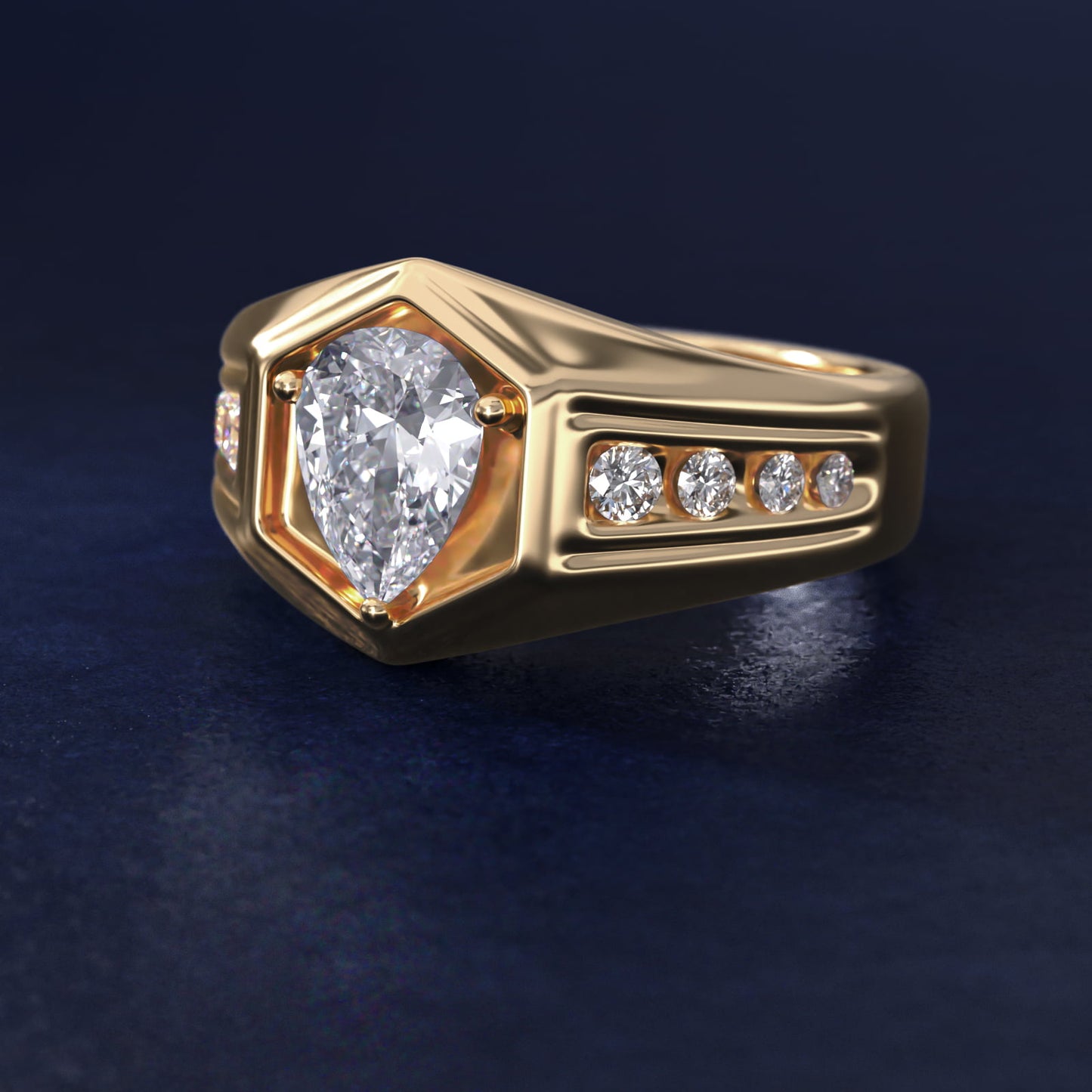 Men's Hexagon Diamond Channel Engagement Ring in 14k Yellow Gold (3/8 ct. tw.) - Pear Center