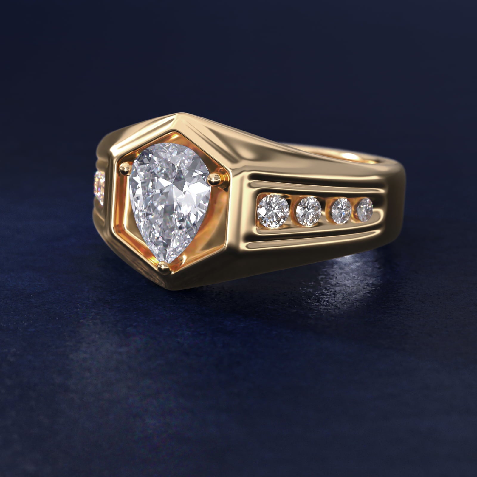Men's Hexagon Diamond Channel Engagement Ring in 14k Yellow Gold (3/8 ct. tw.) - Pear Center
