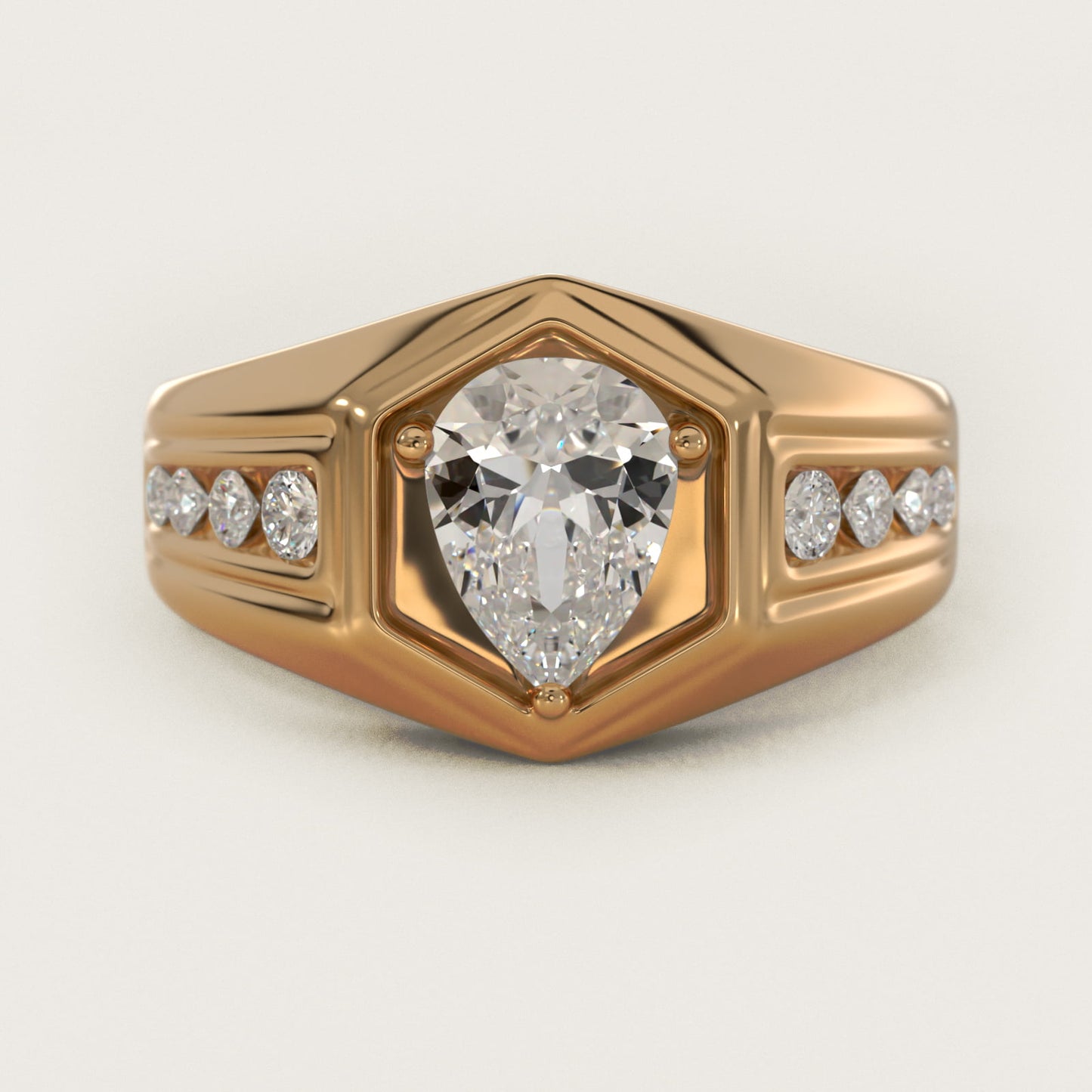 Men's Hexagon Diamond Channel Engagement Ring in 14k Yellow Gold (3/8 ct. tw.) - Pear Center