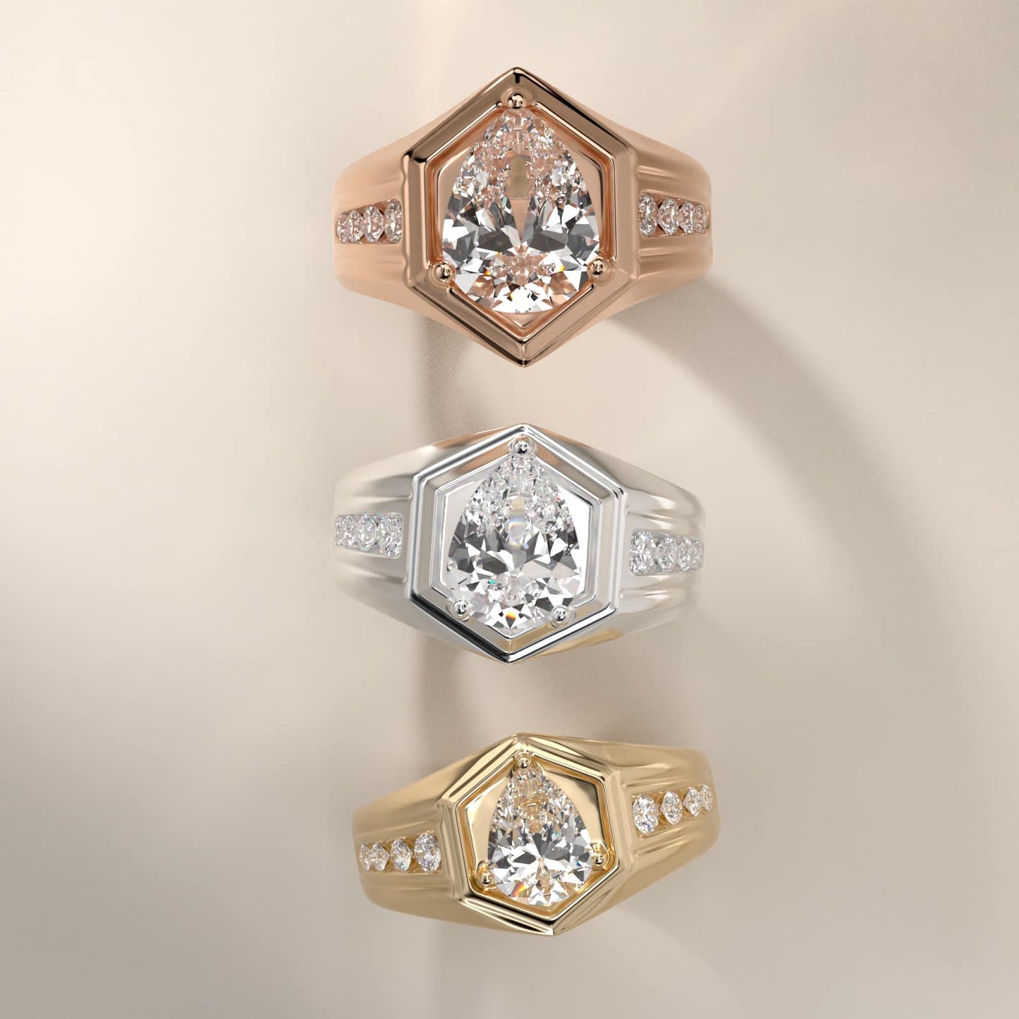 Men's Hexagon Diamond Channel Engagement Ring in 14k Yellow Gold (3/8 ct. tw.) - Pear Center