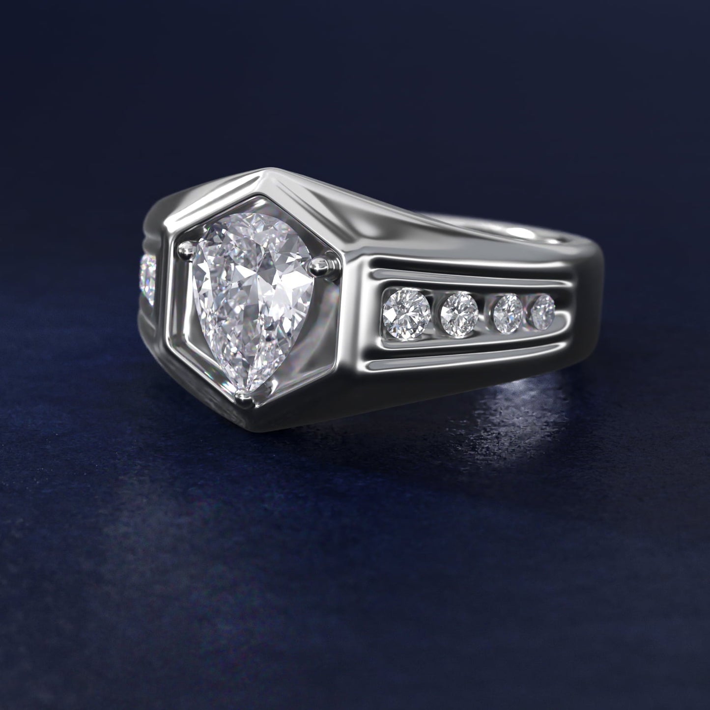 Men's Hexagon Diamond Channel Engagement Ring in Platinum (3/8 ct. tw.) - Pear Center