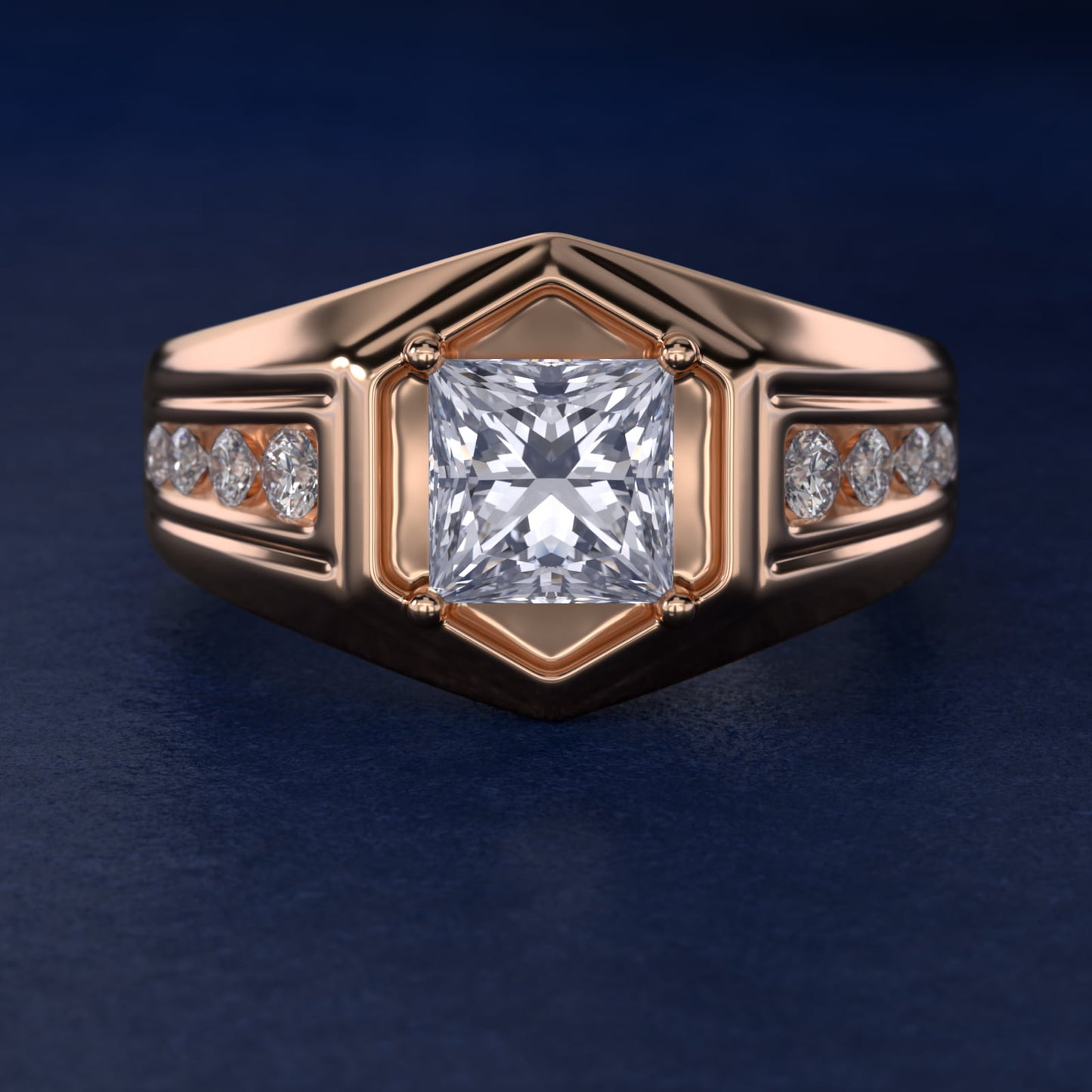 Men's Hexagon Diamond Channel Engagement Ring in 14k Rose Gold (3/8 ct. tw.) - Princess Center