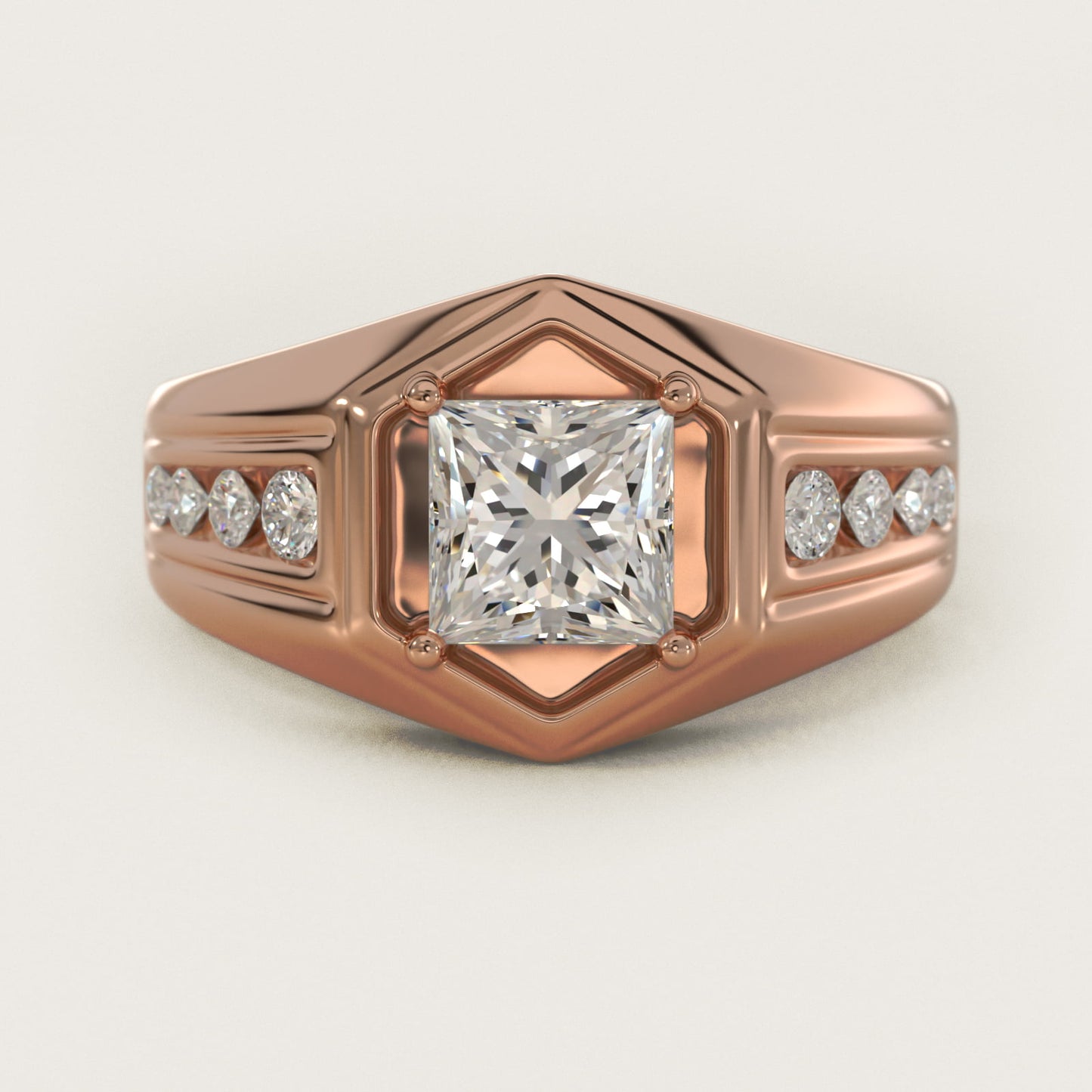 Men's Hexagon Diamond Channel Engagement Ring in 14k Rose Gold (3/8 ct. tw.) - Princess Center