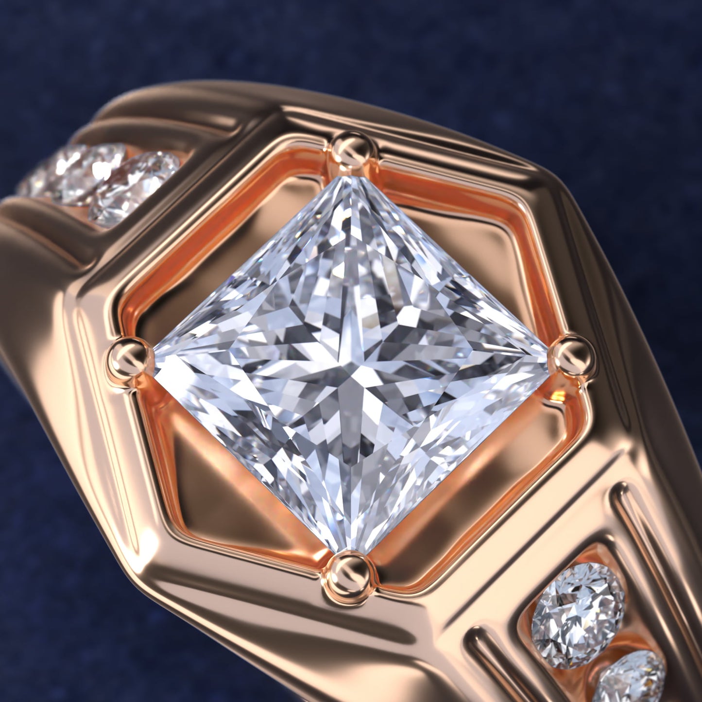 Men's Hexagon Diamond Channel Engagement Ring in 14k Rose Gold (3/8 ct. tw.) - Princess Center