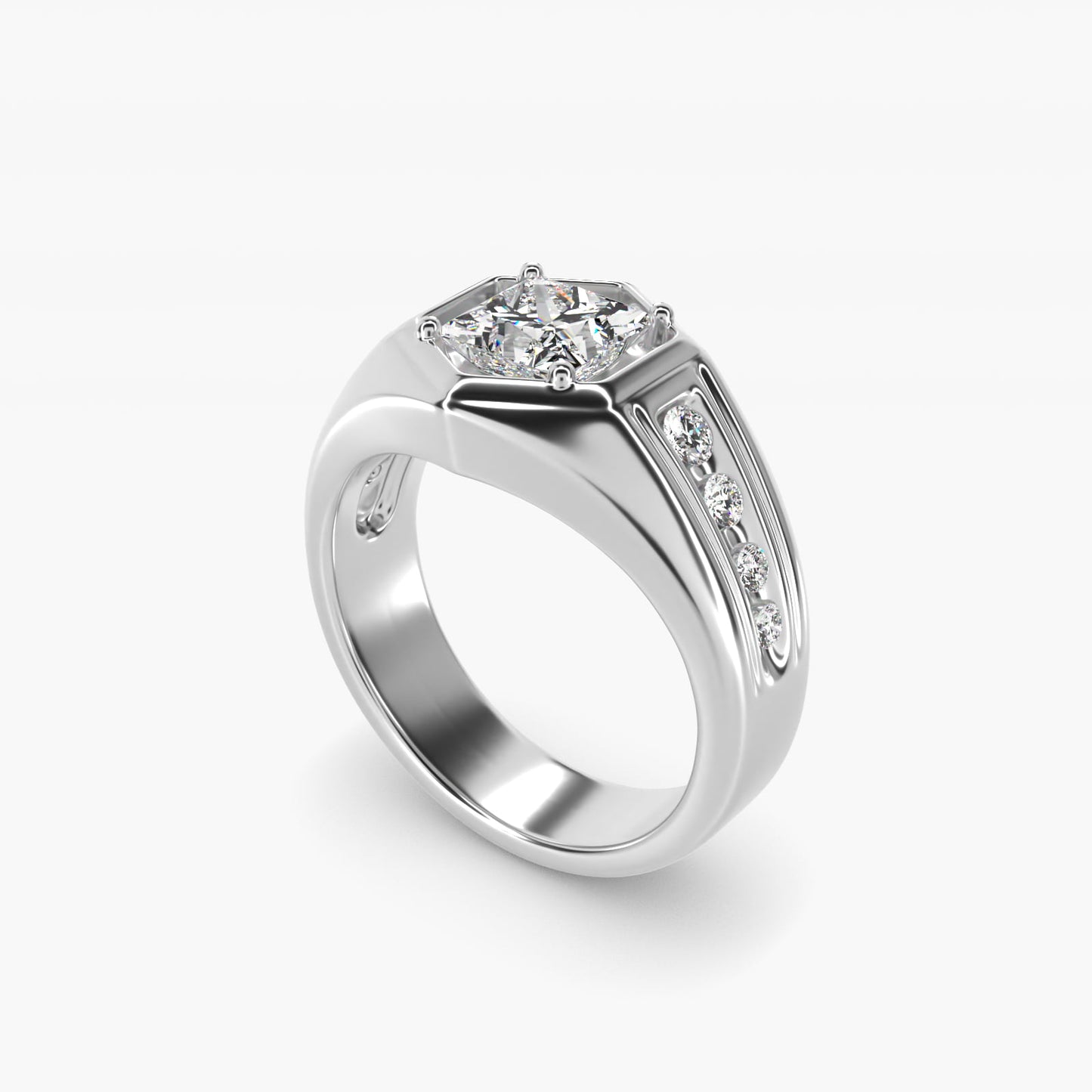 Men's Hexagon Diamond Channel Engagement Ring in 14k White Gold (3/8 ct. tw.) - Princess Center