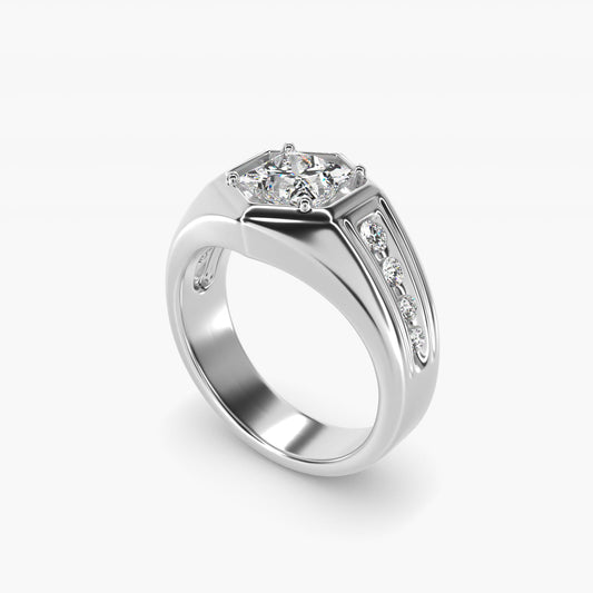 Men's Hexagon Diamond Channel Engagement Ring in 14k White Gold (3/8 ct. tw.) - Princess Center