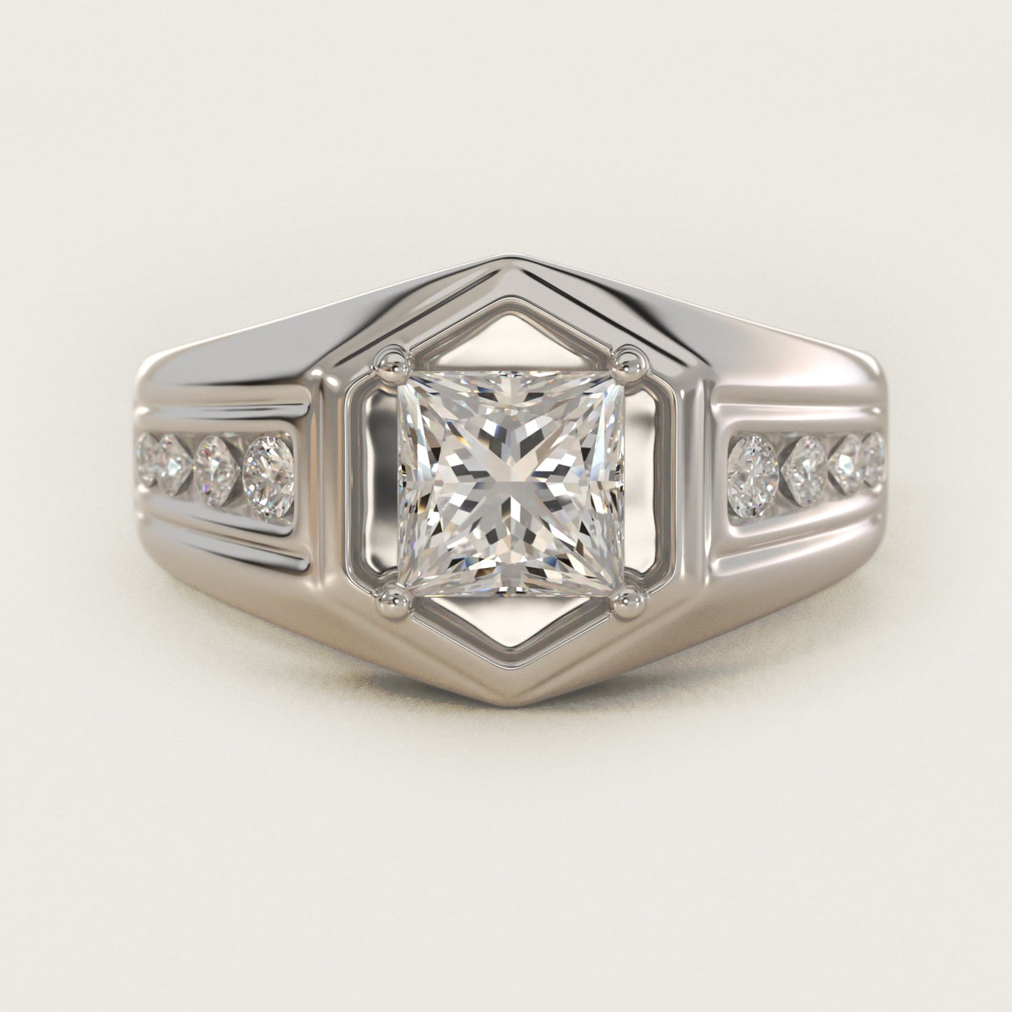 Men's Hexagon Diamond Channel Engagement Ring in 14k White Gold (3/8 ct. tw.) - Princess Center