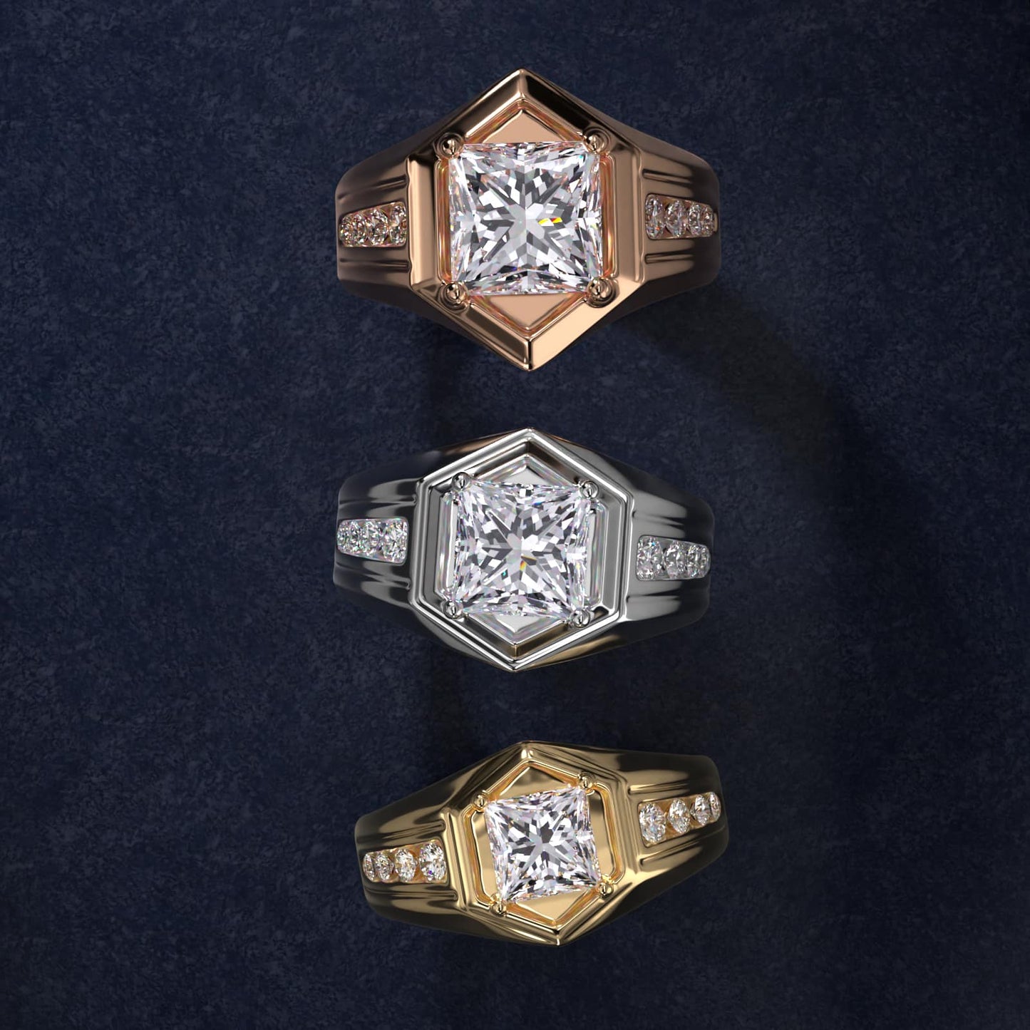 Men's Hexagon Diamond Channel Engagement Ring in 14k White Gold (3/8 ct. tw.) - Princess Center