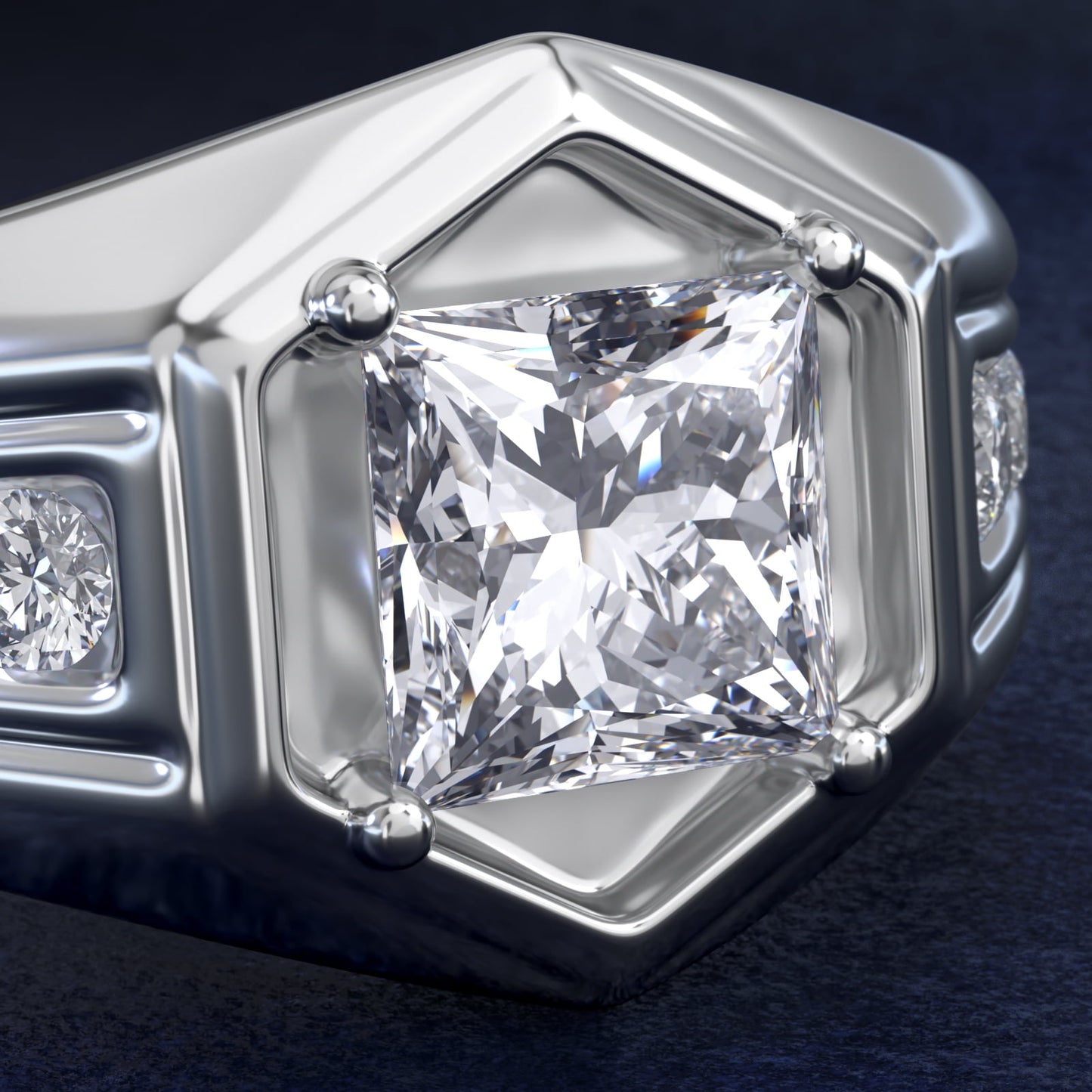 Men's Hexagon Diamond Channel Engagement Ring in 14k White Gold (3/8 ct. tw.) - Princess Center