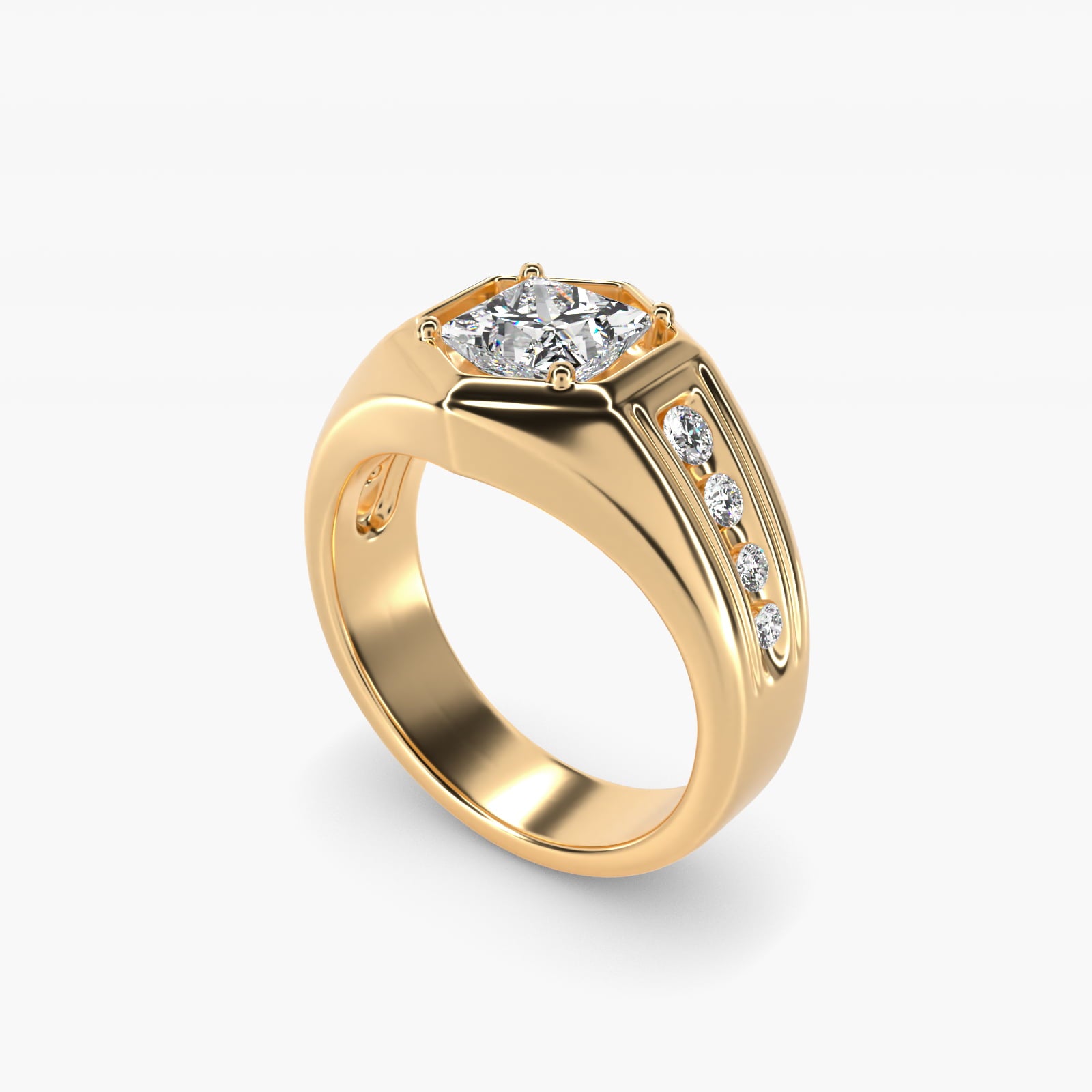 Men's Hexagon Diamond Channel Engagement Ring in 14k Yellow Gold (3/8 ct. tw.) - Princess Center