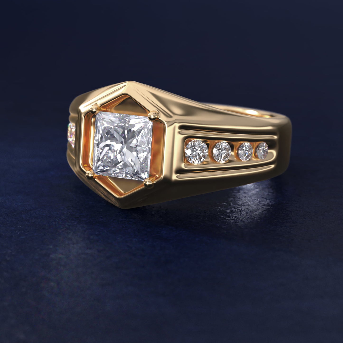 Men's Hexagon Diamond Channel Engagement Ring in 14k Yellow Gold (3/8 ct. tw.) - Princess Center