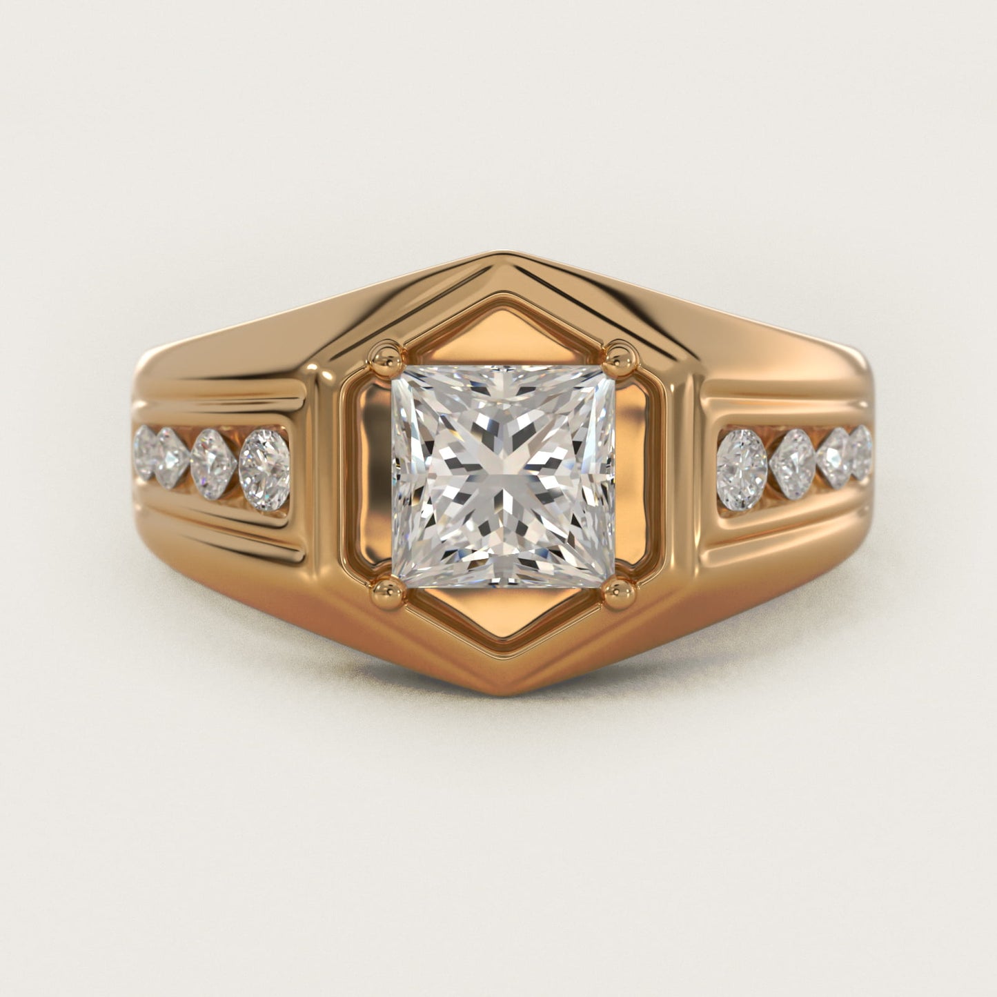Men's Hexagon Diamond Channel Engagement Ring in 14k Yellow Gold (3/8 ct. tw.) - Princess Center