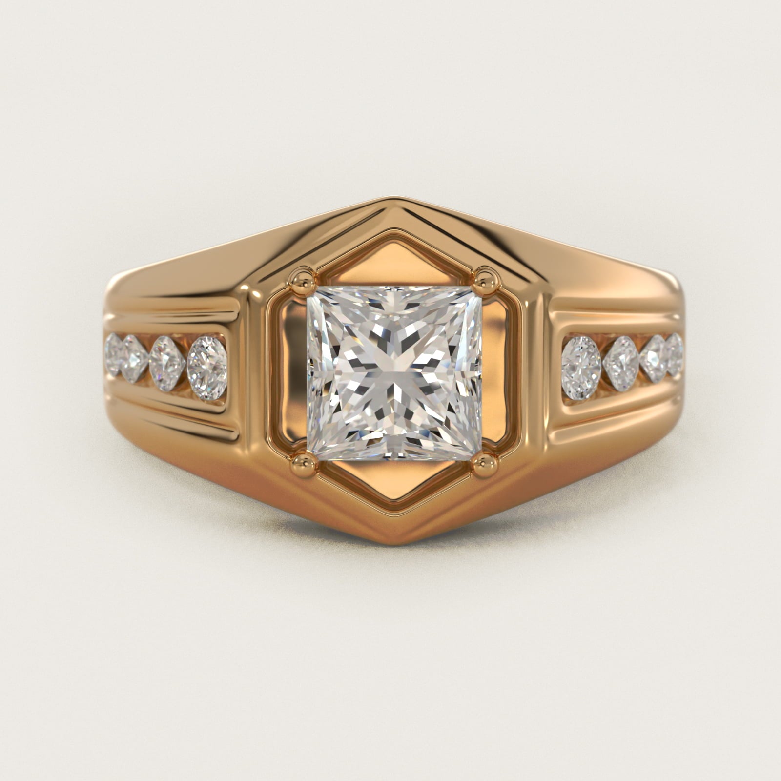 Men's Hexagon Diamond Channel Engagement Ring in 14k Yellow Gold (3/8 ct. tw.) - Princess Center