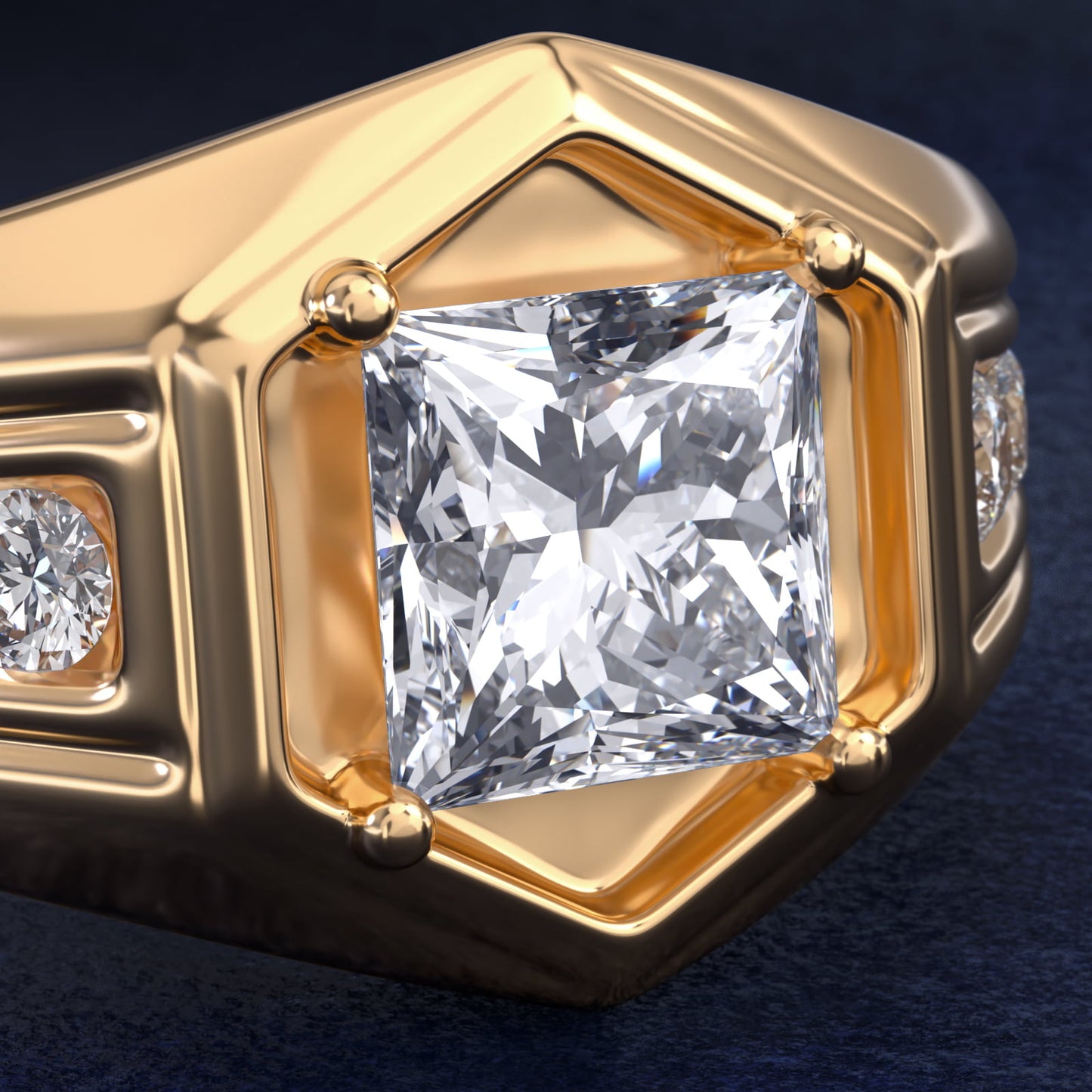Men's Hexagon Diamond Channel Engagement Ring in 14k Yellow Gold (3/8 ct. tw.) - Princess Center