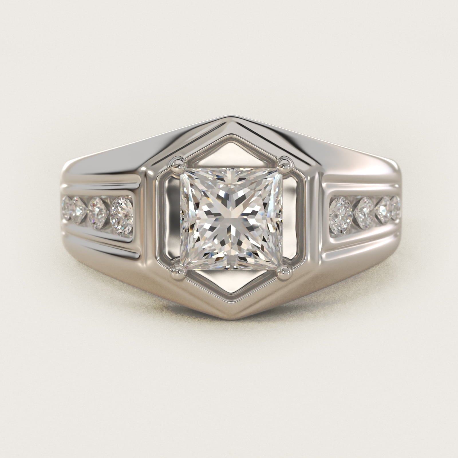Men's Hexagon Diamond Channel Engagement Ring in Platinum (3/8 ct. tw.) - Princess Center