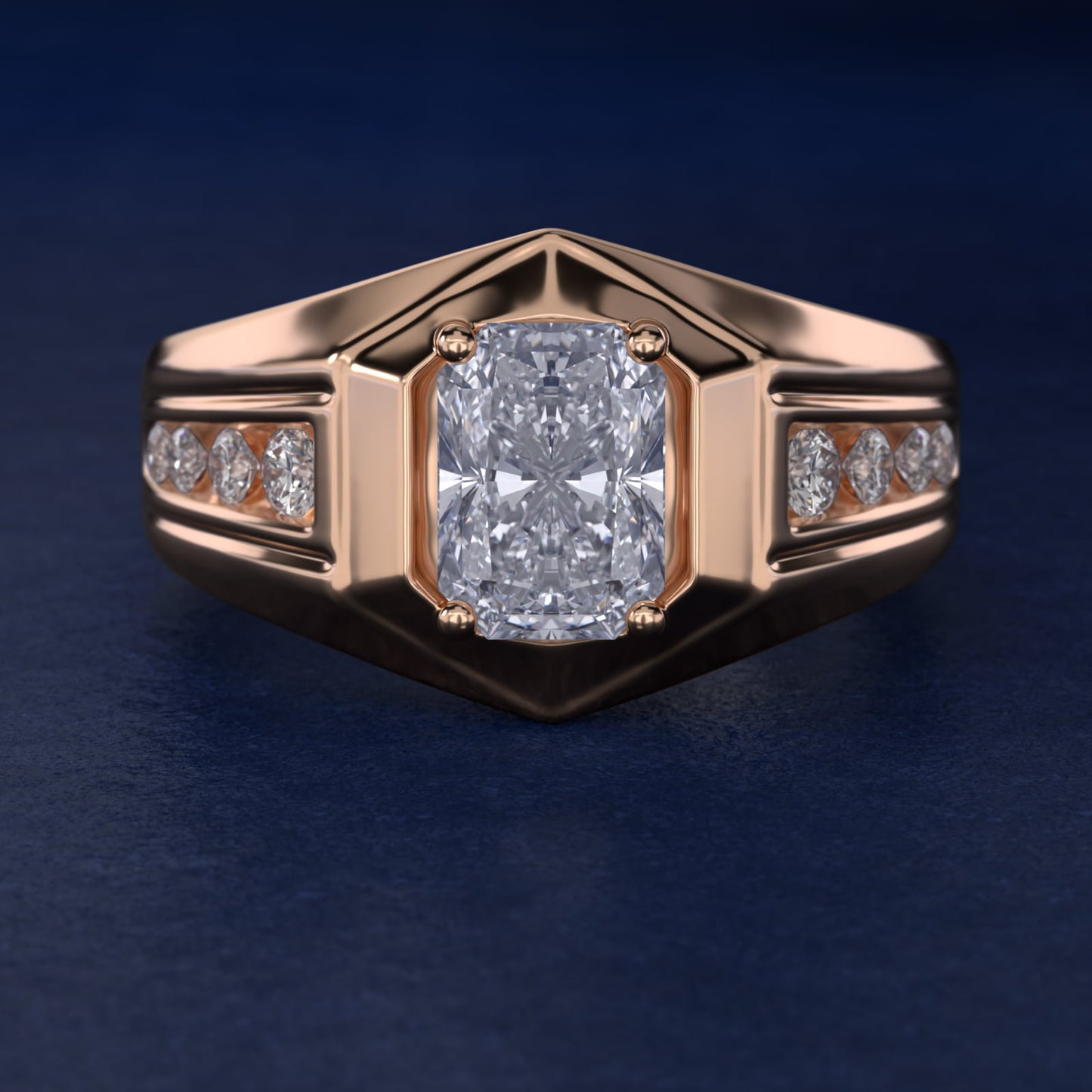 Men's Hexagon Diamond Channel Engagement Ring in 14k Rose Gold (3/8 ct. tw.) - Radiant Center