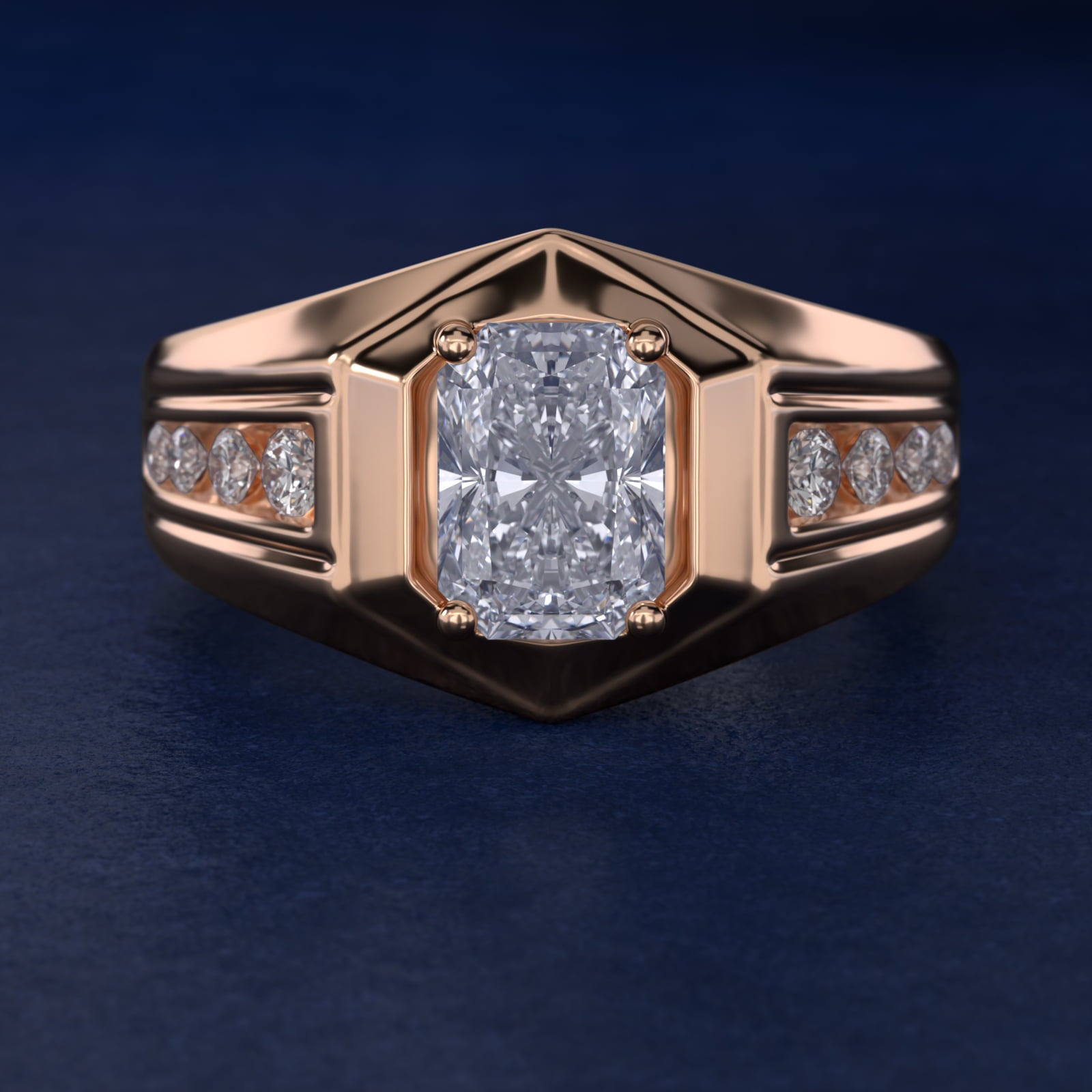 Men's Hexagon Diamond Channel Engagement Ring in 14k Rose Gold (3/8 ct. tw.) - Radiant Center