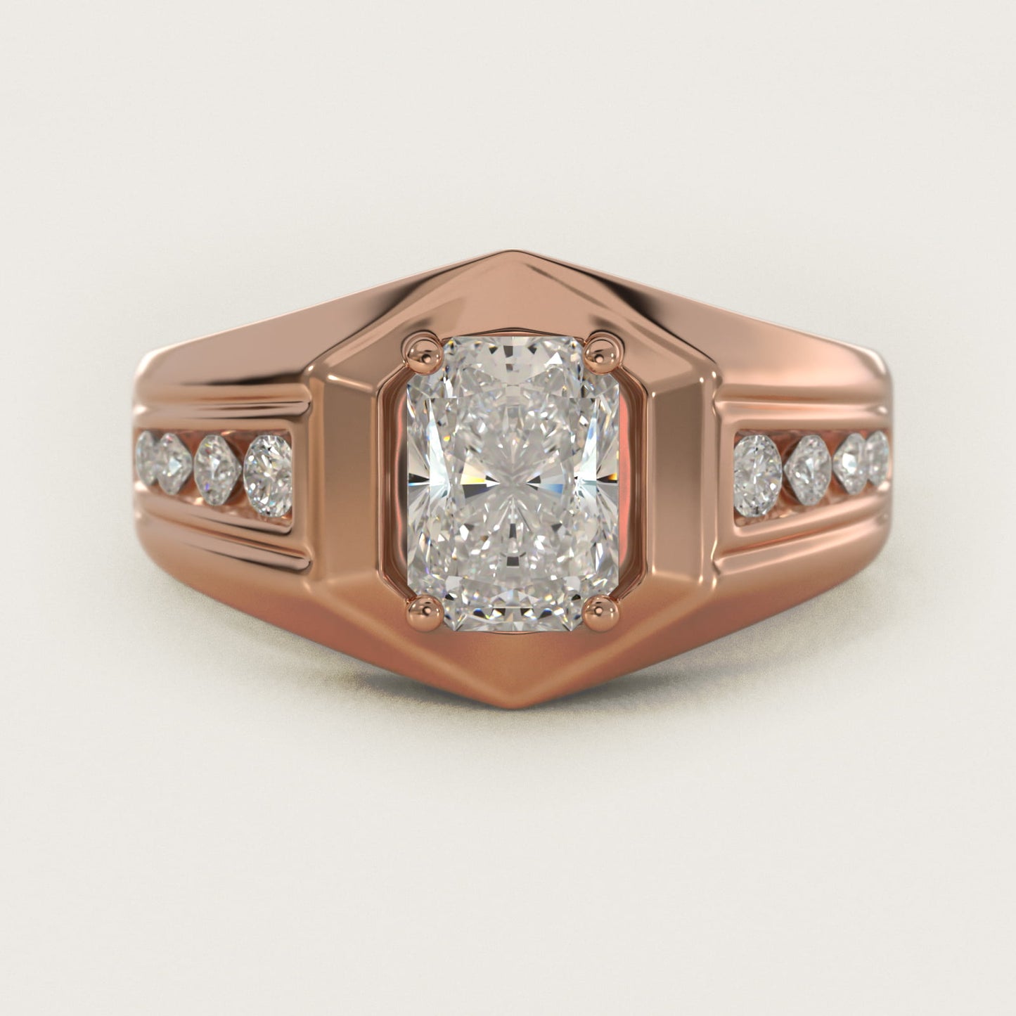 Men's Hexagon Diamond Channel Engagement Ring in 14k Rose Gold (3/8 ct. tw.) - Radiant Center