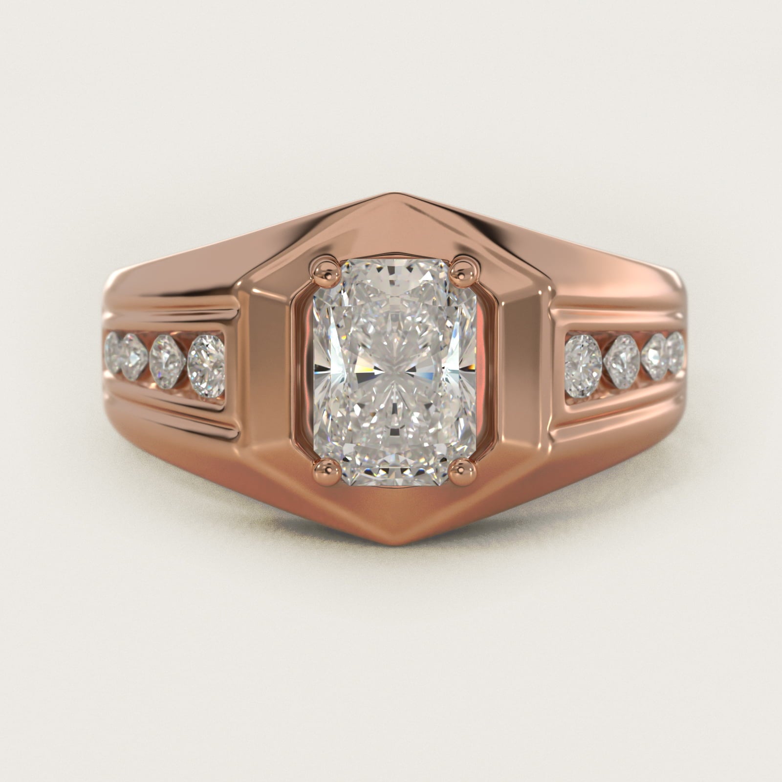 Men's Hexagon Diamond Channel Engagement Ring in 14k Rose Gold (3/8 ct. tw.) - Radiant Center