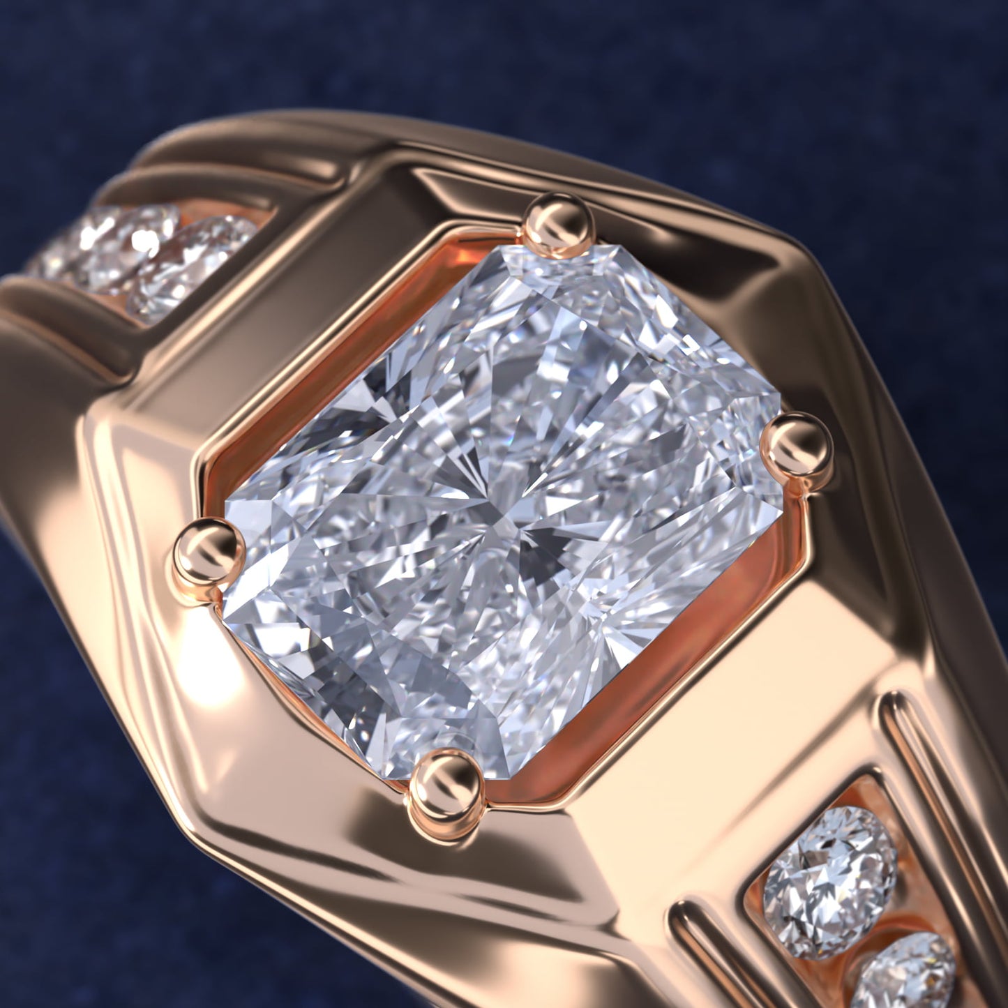 Men's Hexagon Diamond Channel Engagement Ring in 14k Rose Gold (3/8 ct. tw.) - Radiant Center