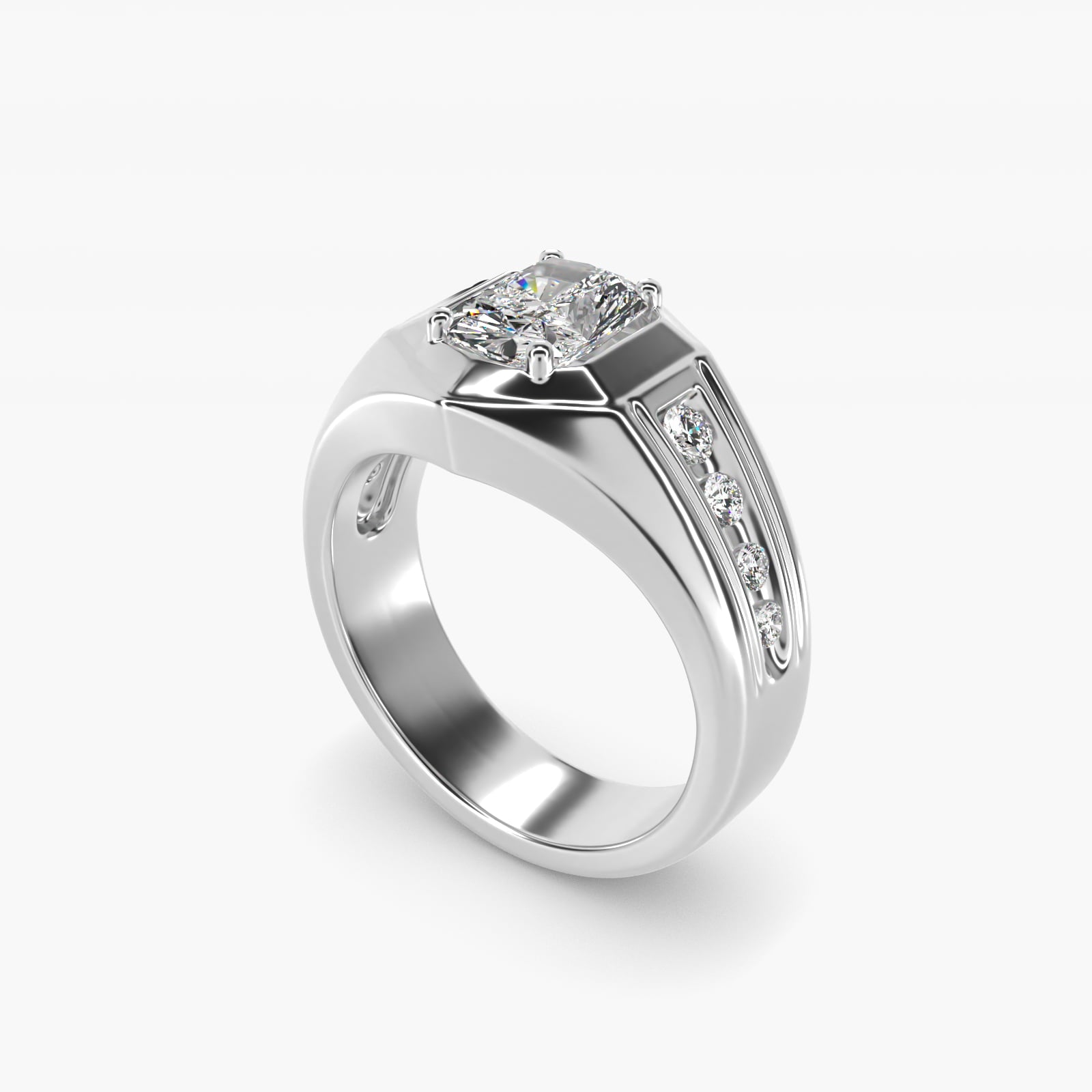 Men's Hexagon Diamond Channel Engagement Ring in 14k White Gold (3/8 ct. tw.) - Radiant Center