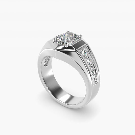 Men's Hexagon Diamond Channel Engagement Ring in 14k White Gold (3/8 ct. tw.) - Radiant Center